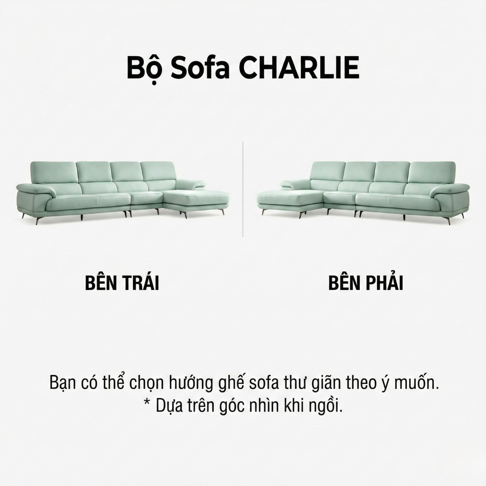 Sofa CHARLIE – Sofa Góc Với Da Cao Cấp Hiện Đại Êm Ái Cho Phòng Khách