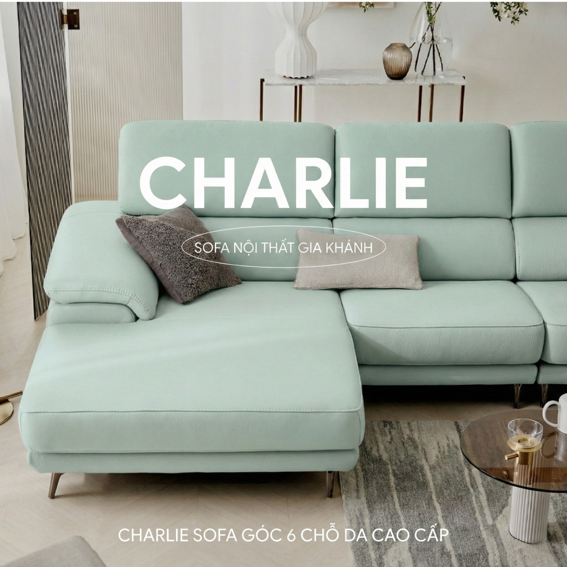 Sofa CHARLIE – Sofa Góc Với Da Cao Cấp Hiện Đại Êm Ái Cho Phòng Khách