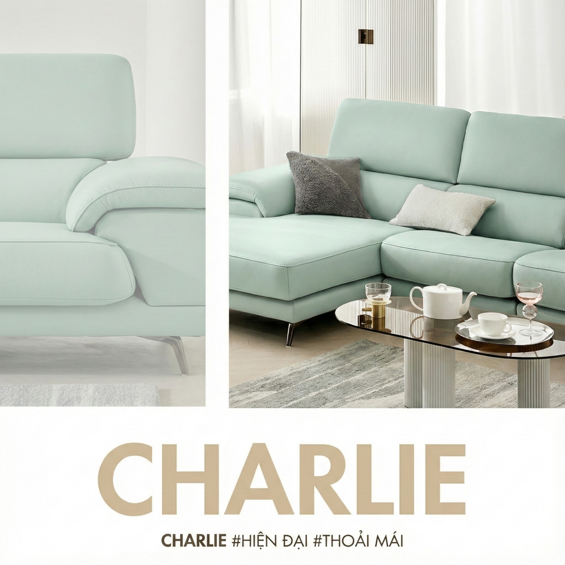 Sofa CHARLIE – Sofa Góc Với Da Cao Cấp Hiện Đại Êm Ái Cho Phòng Khách