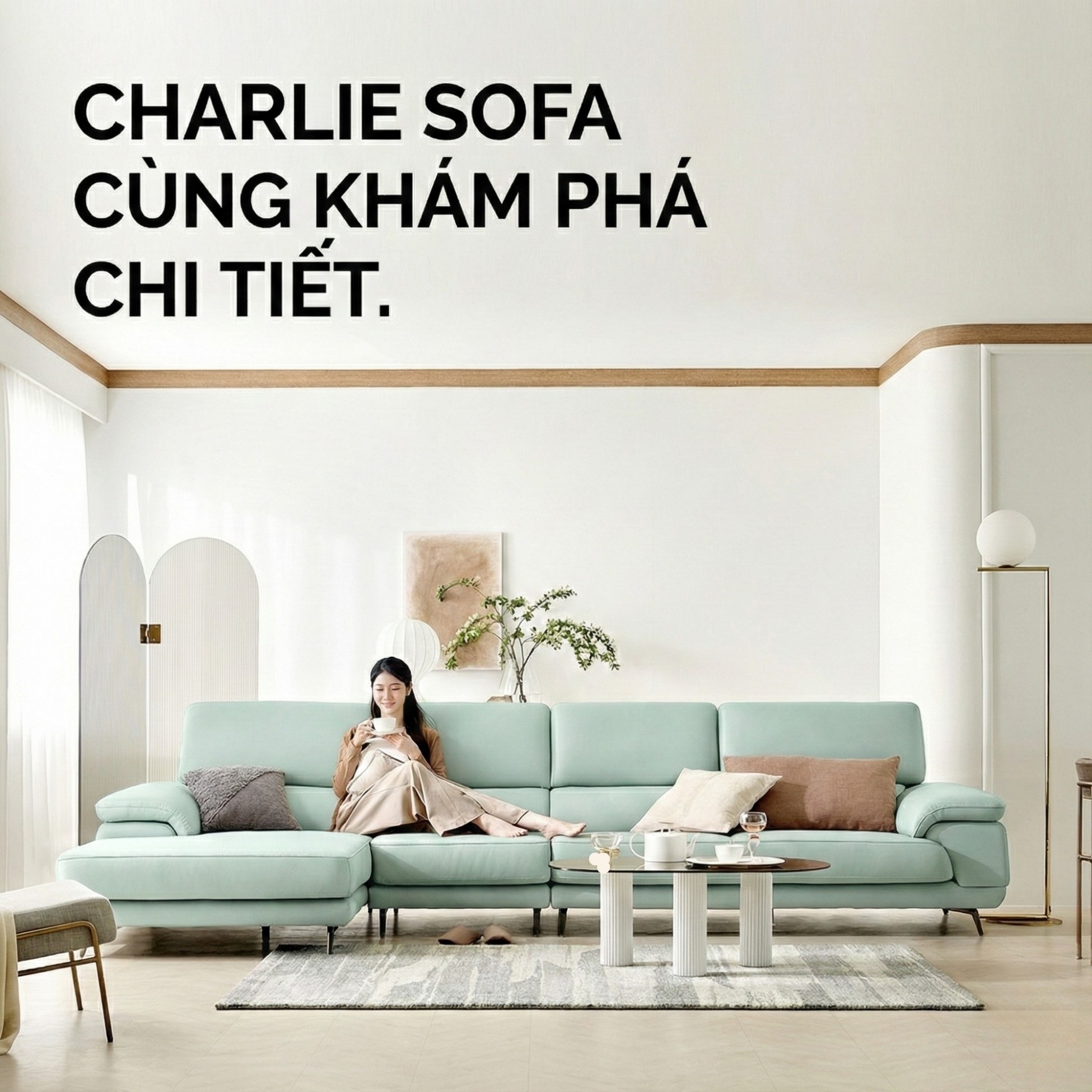 Sofa CHARLIE – Sofa Góc Với Da Cao Cấp Hiện Đại Êm Ái Cho Phòng Khách