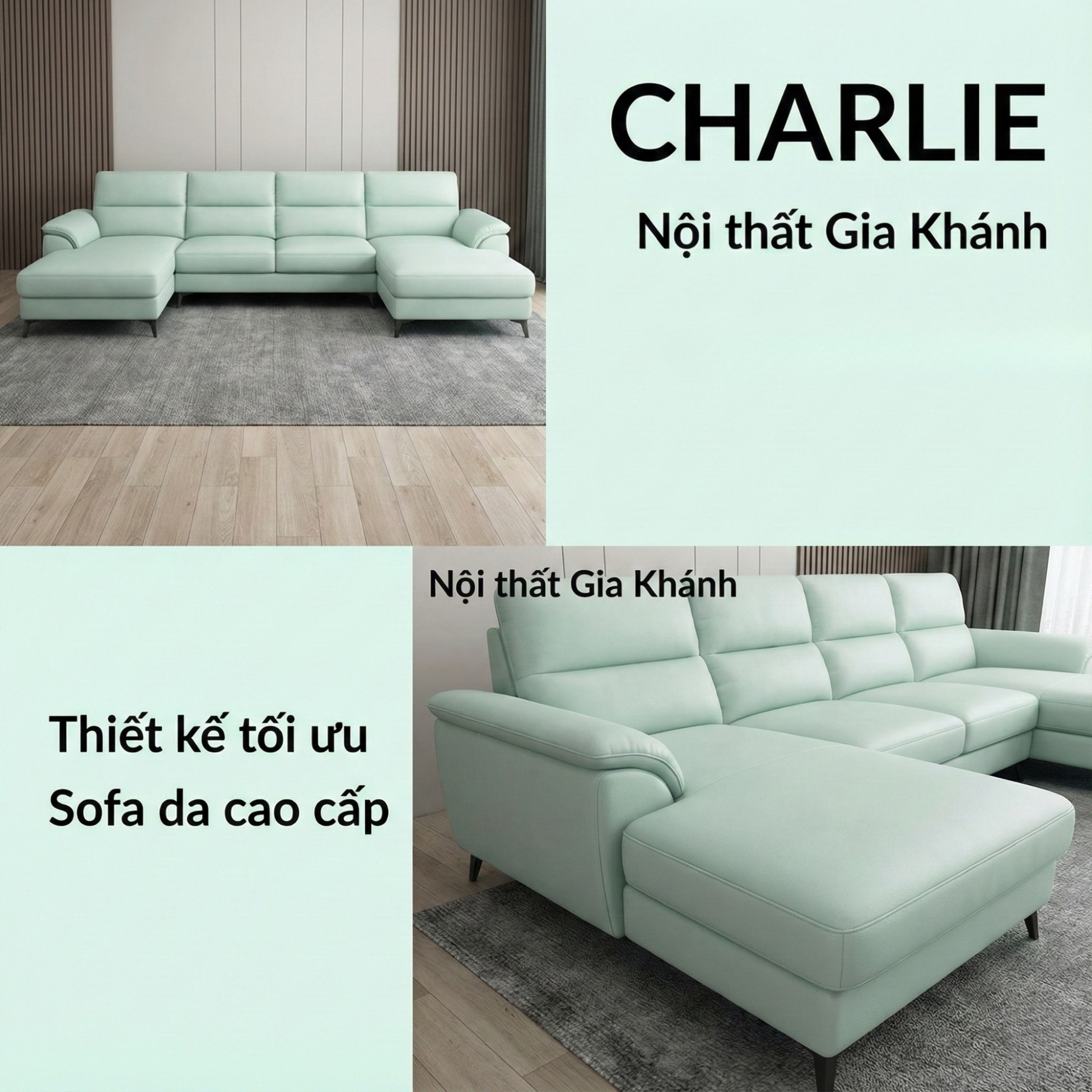Sofa CHARLIE – Sofa Góc Với Da Cao Cấp Hiện Đại Êm Ái Cho Phòng Khách