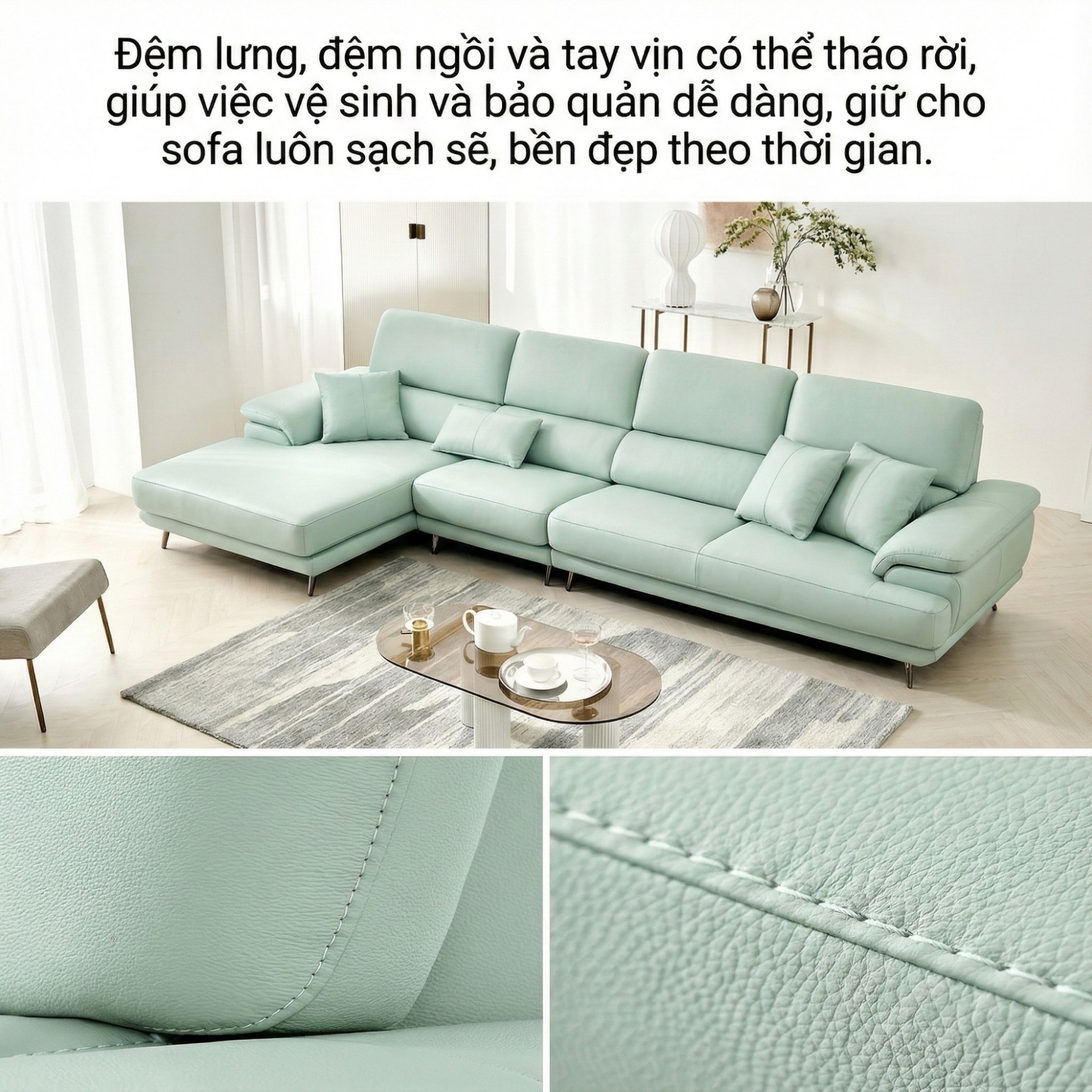 Sofa CHARLIE – Sofa Góc Với Da Cao Cấp Hiện Đại Êm Ái Cho Phòng Khách