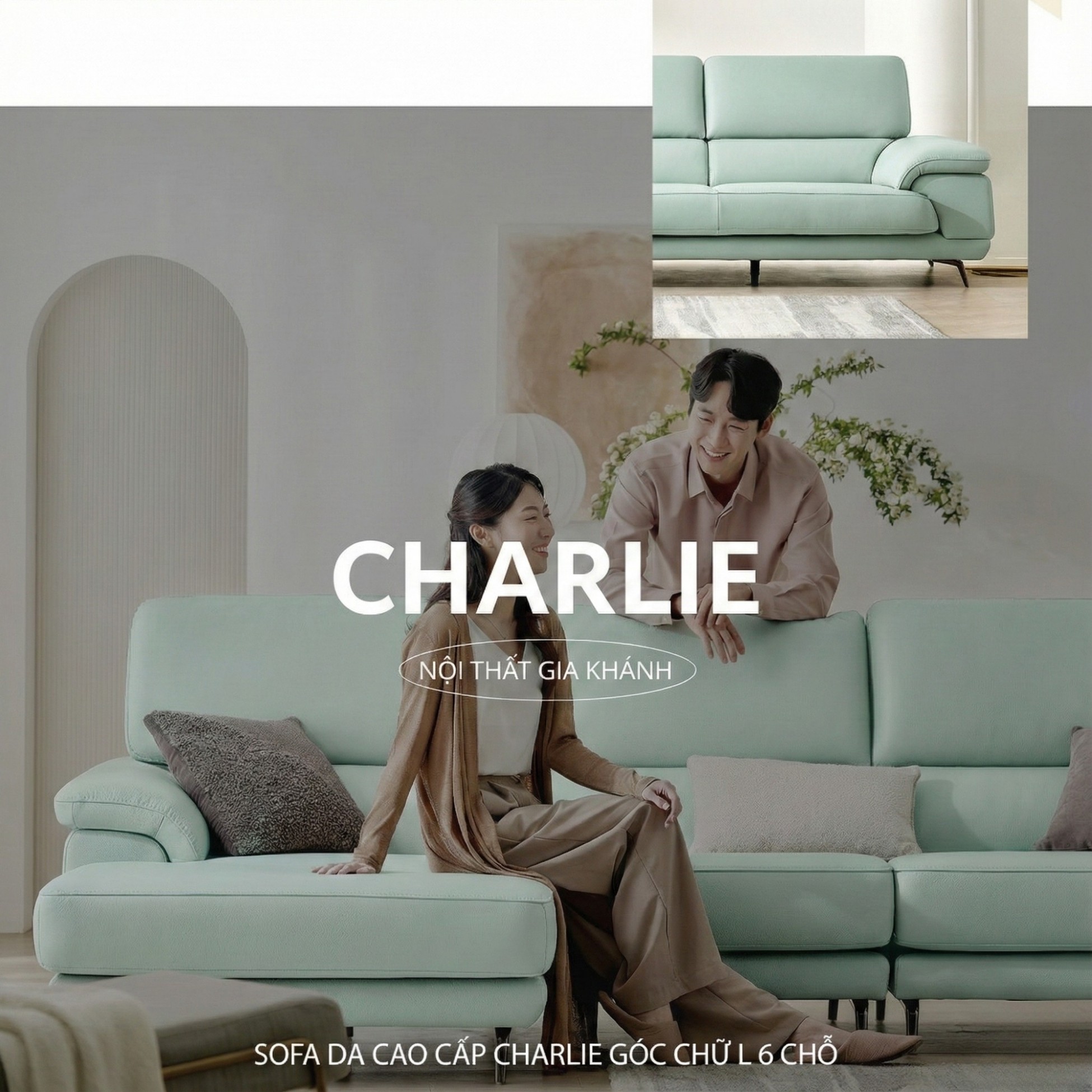 Sofa CHARLIE – Sofa Góc Với Da Cao Cấp Hiện Đại Êm Ái Cho Phòng Khách