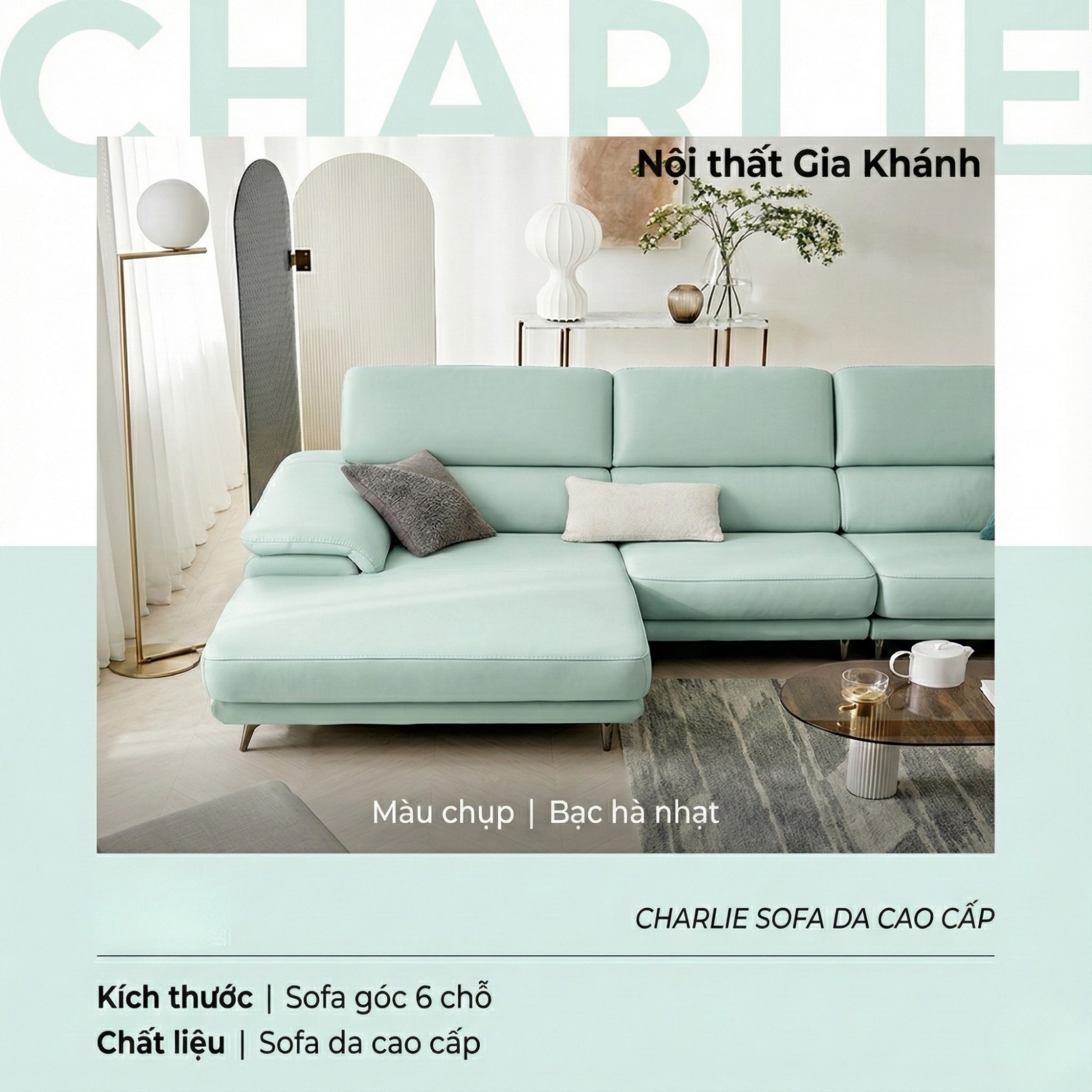 Sofa CHARLIE – Sofa Góc Với Da Cao Cấp Hiện Đại Êm Ái Cho Phòng Khách