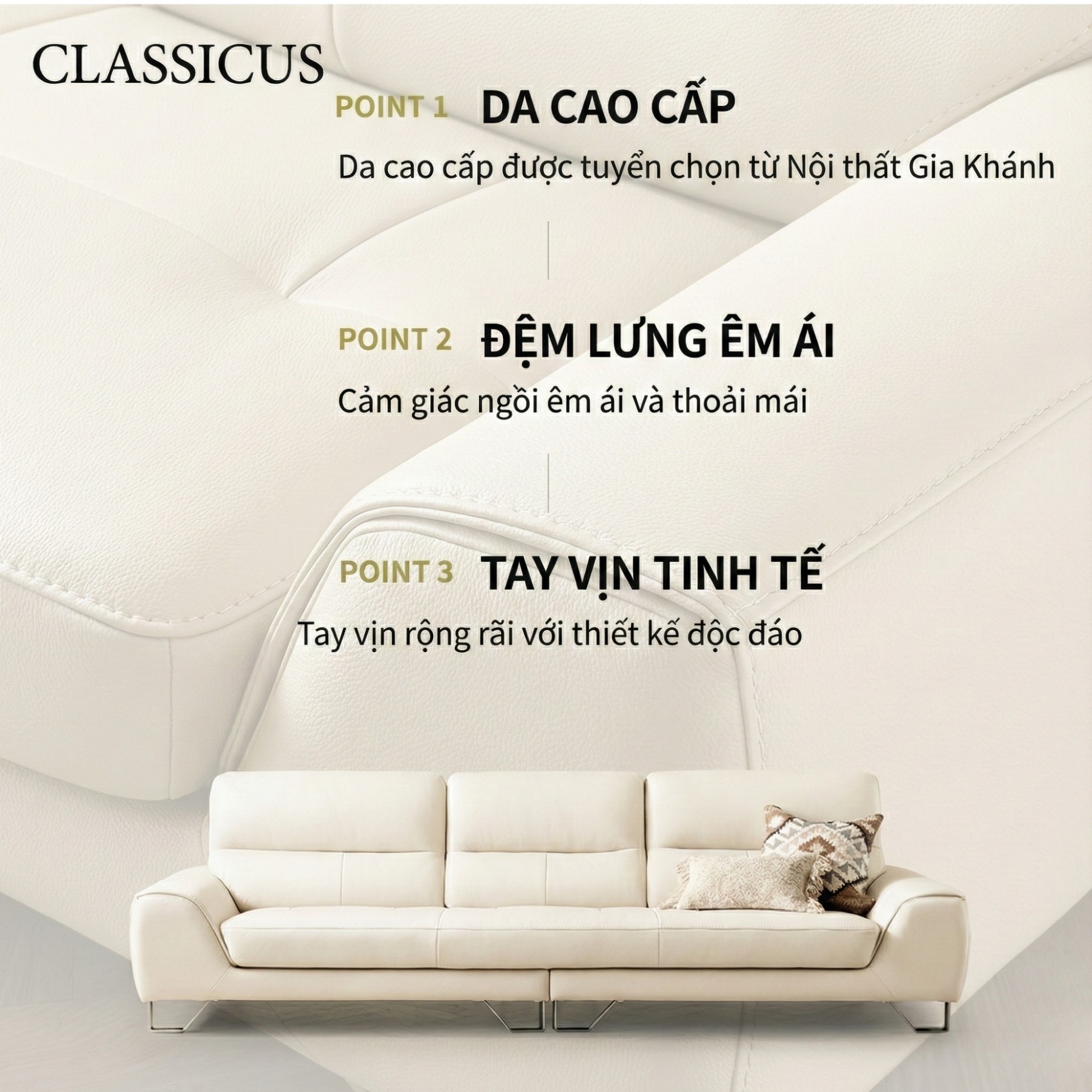 Sofa CLASSICUS - Sofa Hiện Đại Bọc Da Êm Ái Cho Gia Đình