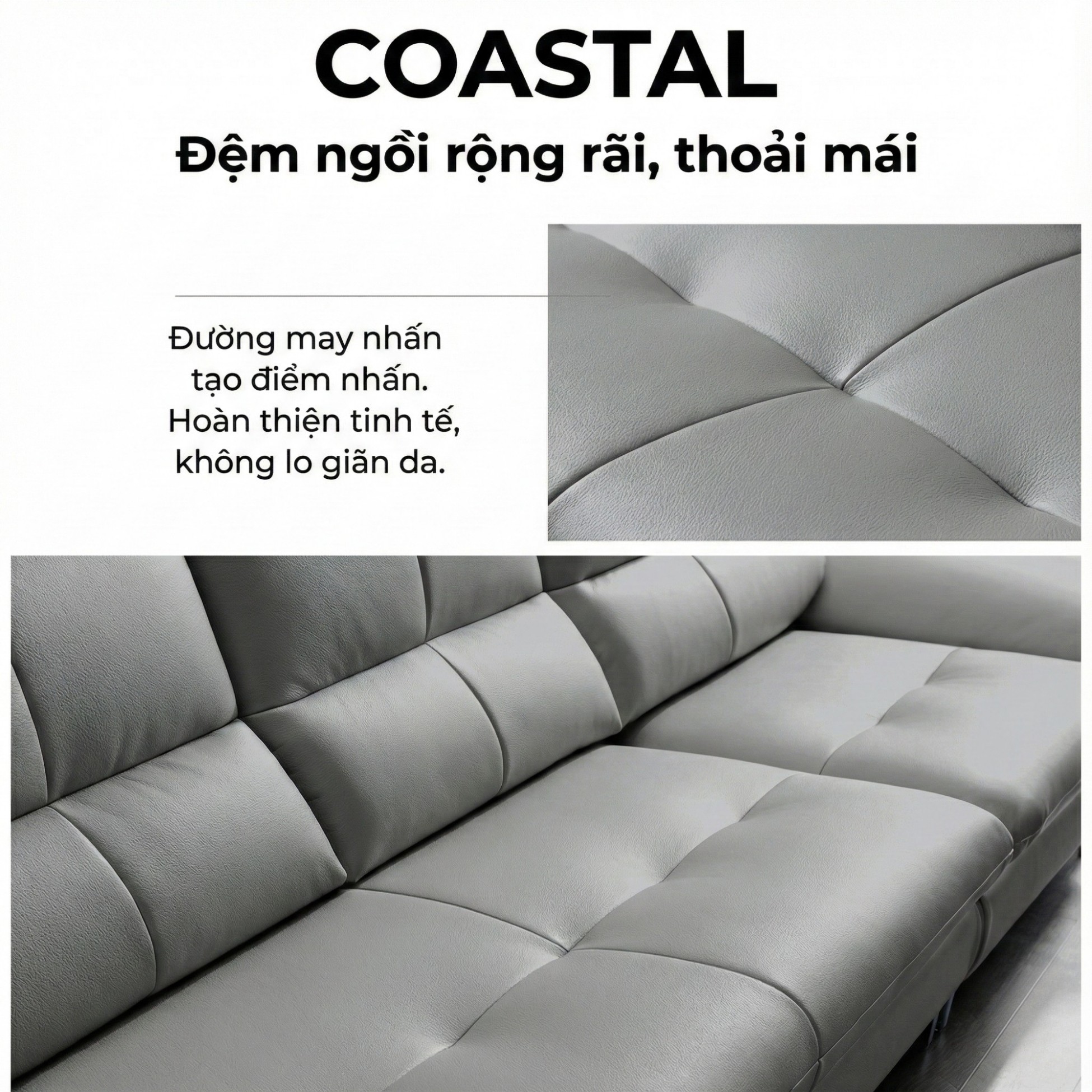 Sofa COASTAL - Sofa Da Hiện Đại Tinh Tế Cho Phòng Khách Trẻ Trung