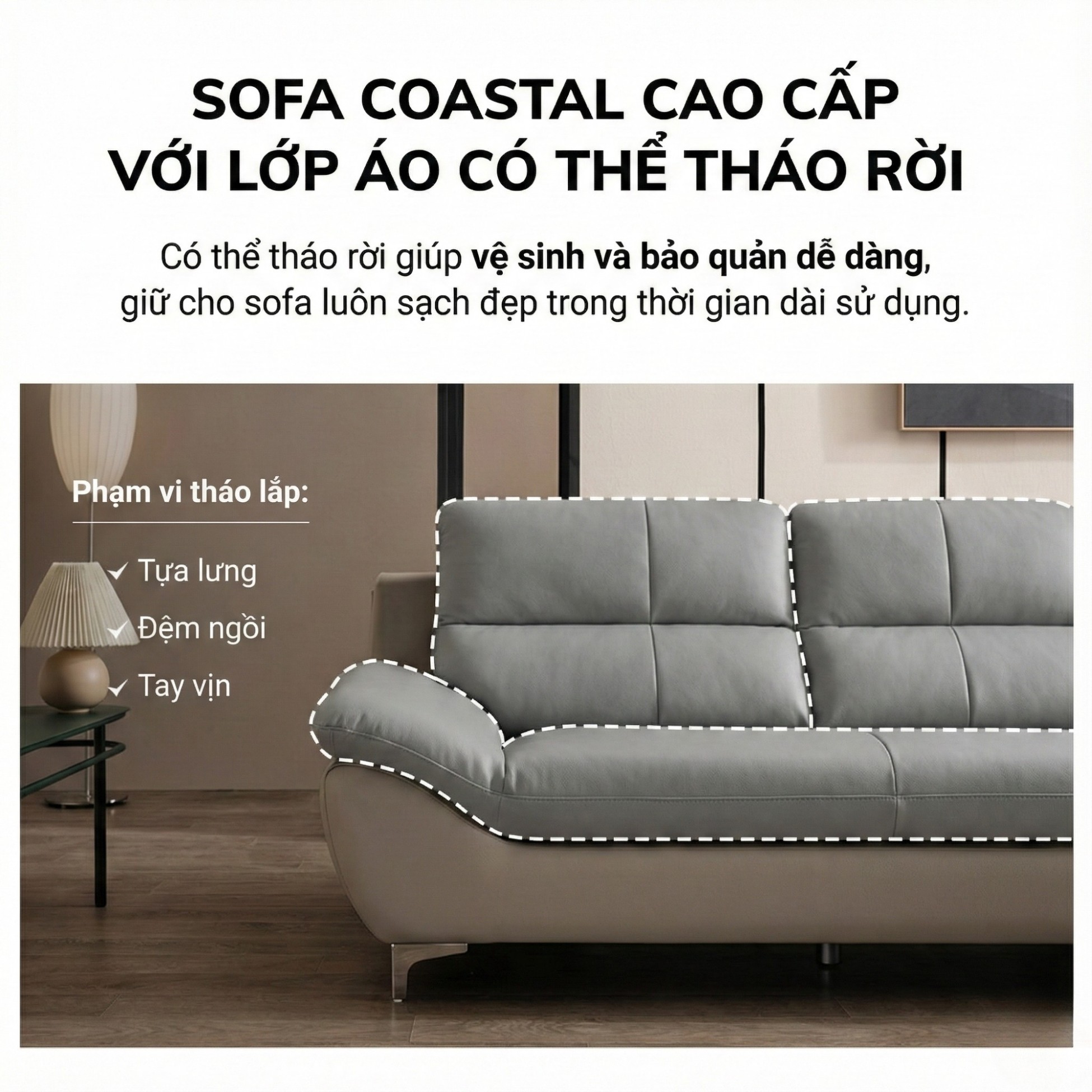Sofa COASTAL - Sofa Da Hiện Đại Tinh Tế Cho Phòng Khách Trẻ Trung
