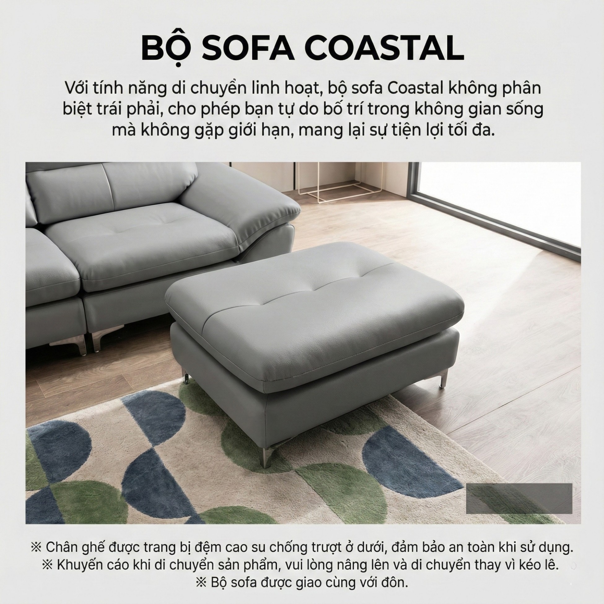 Sofa COASTAL - Sofa Da Hiện Đại Tinh Tế Cho Phòng Khách Trẻ Trung