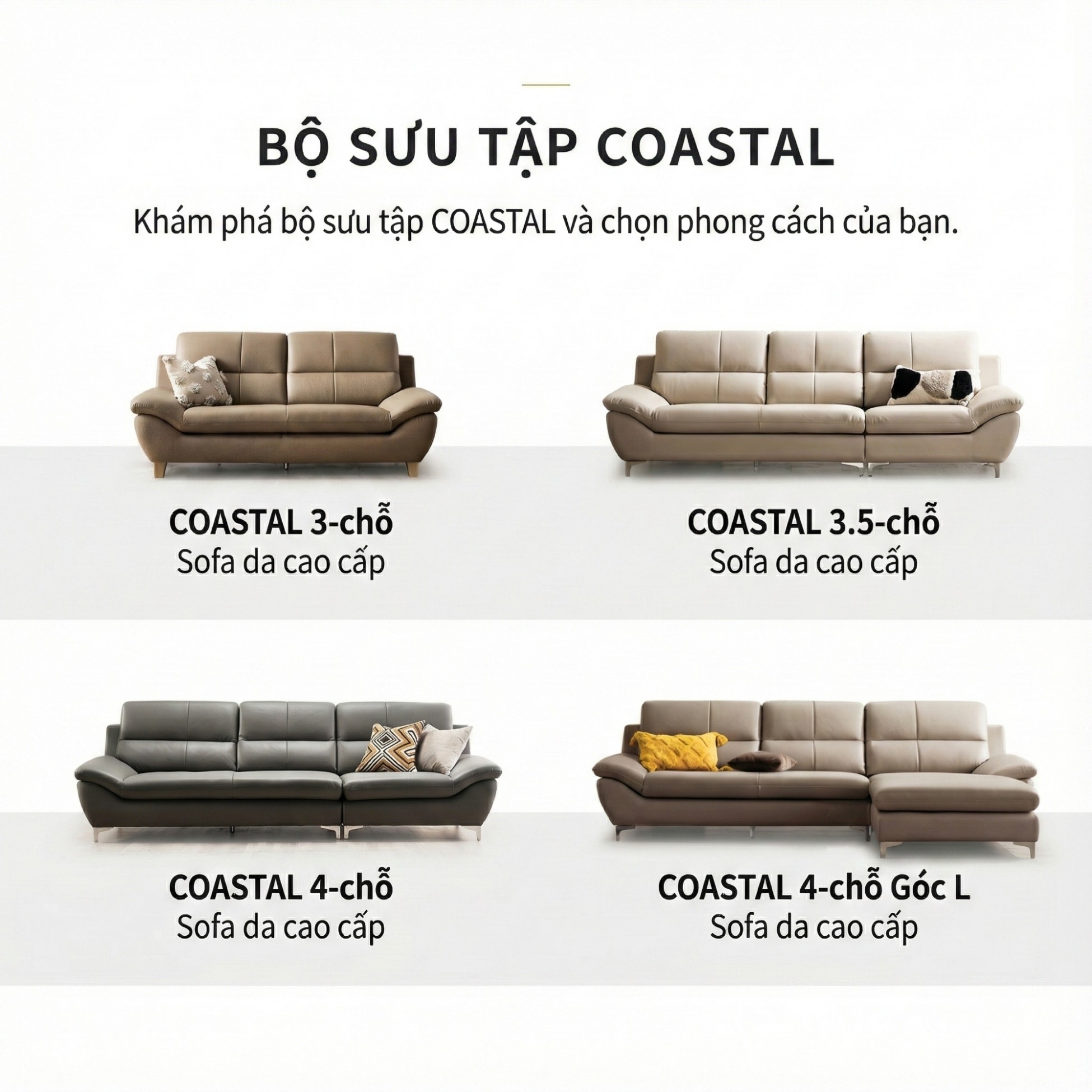 Sofa COASTAL - Sofa Da Hiện Đại Tinh Tế Cho Phòng Khách Trẻ Trung