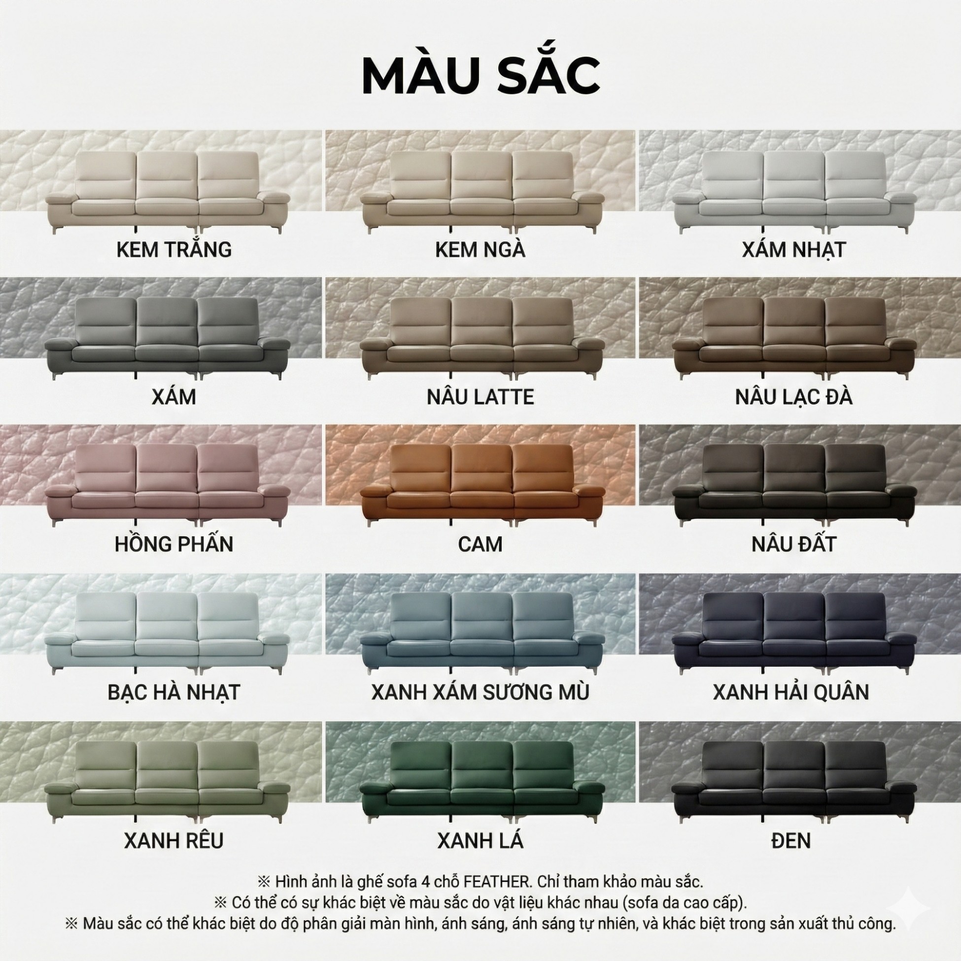 Sofa FEATHER - Sofa Băng Hiện Đại Bọc Da Êm Ái Như Mây