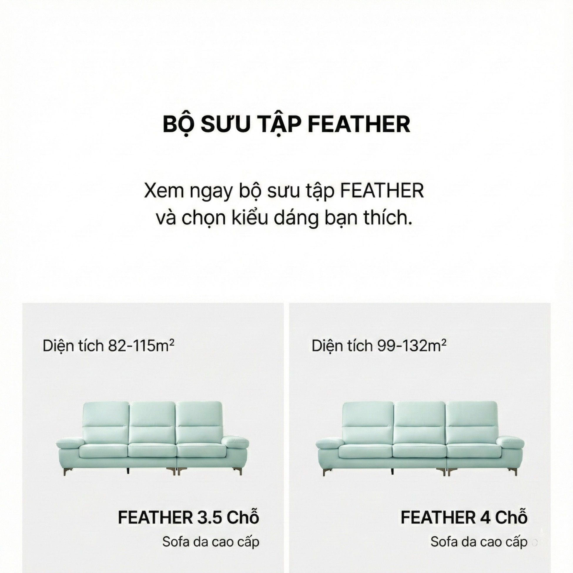 Sofa FEATHER - Sofa Băng Hiện Đại Bọc Da Êm Ái Như Mây
