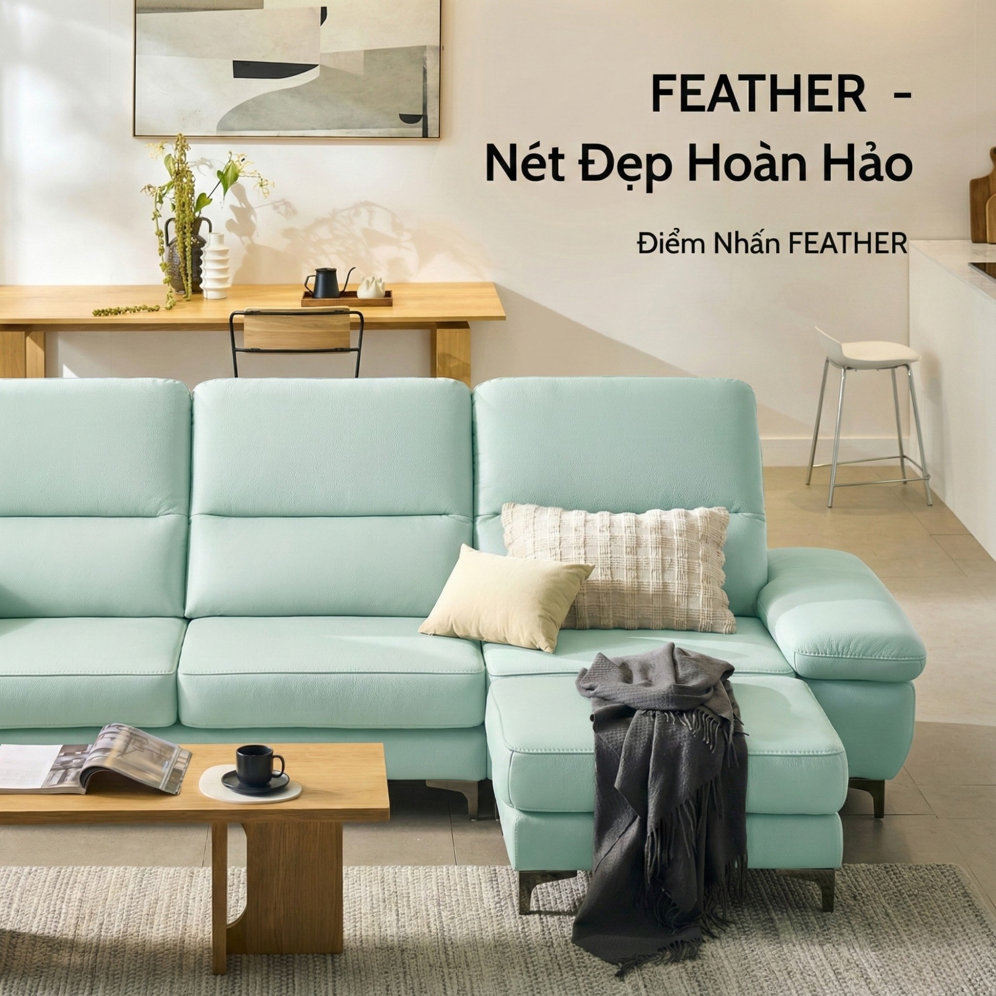 Sofa FEATHER - Sofa Băng Hiện Đại Bọc Da Êm Ái Như Mây