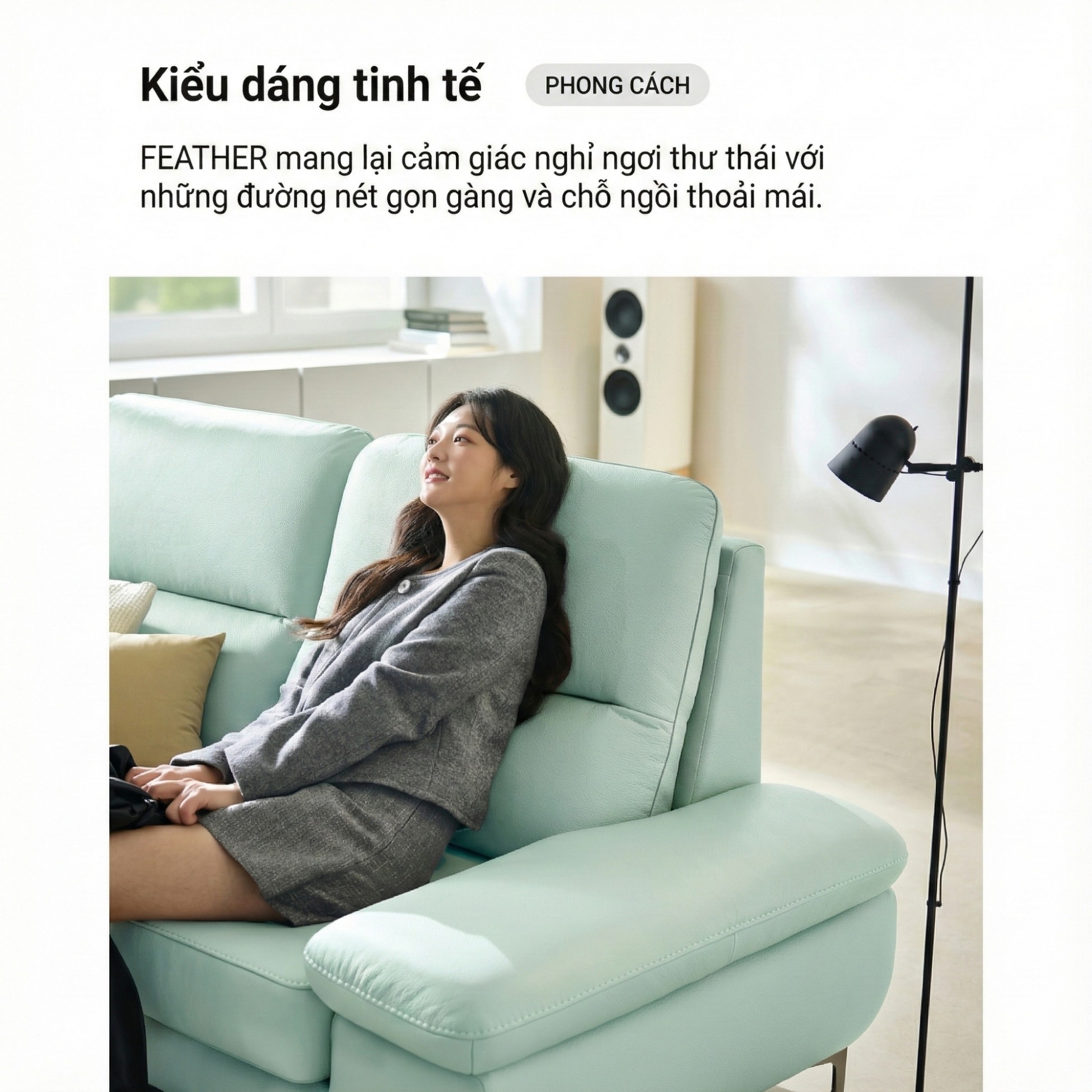 Sofa FEATHER - Sofa Băng Hiện Đại Bọc Da Êm Ái Như Mây