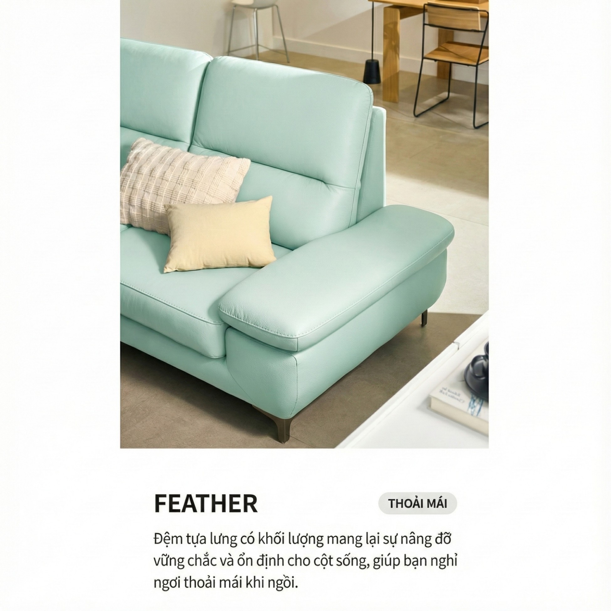 Sofa FEATHER - Sofa Băng Hiện Đại Bọc Da Êm Ái Như Mây