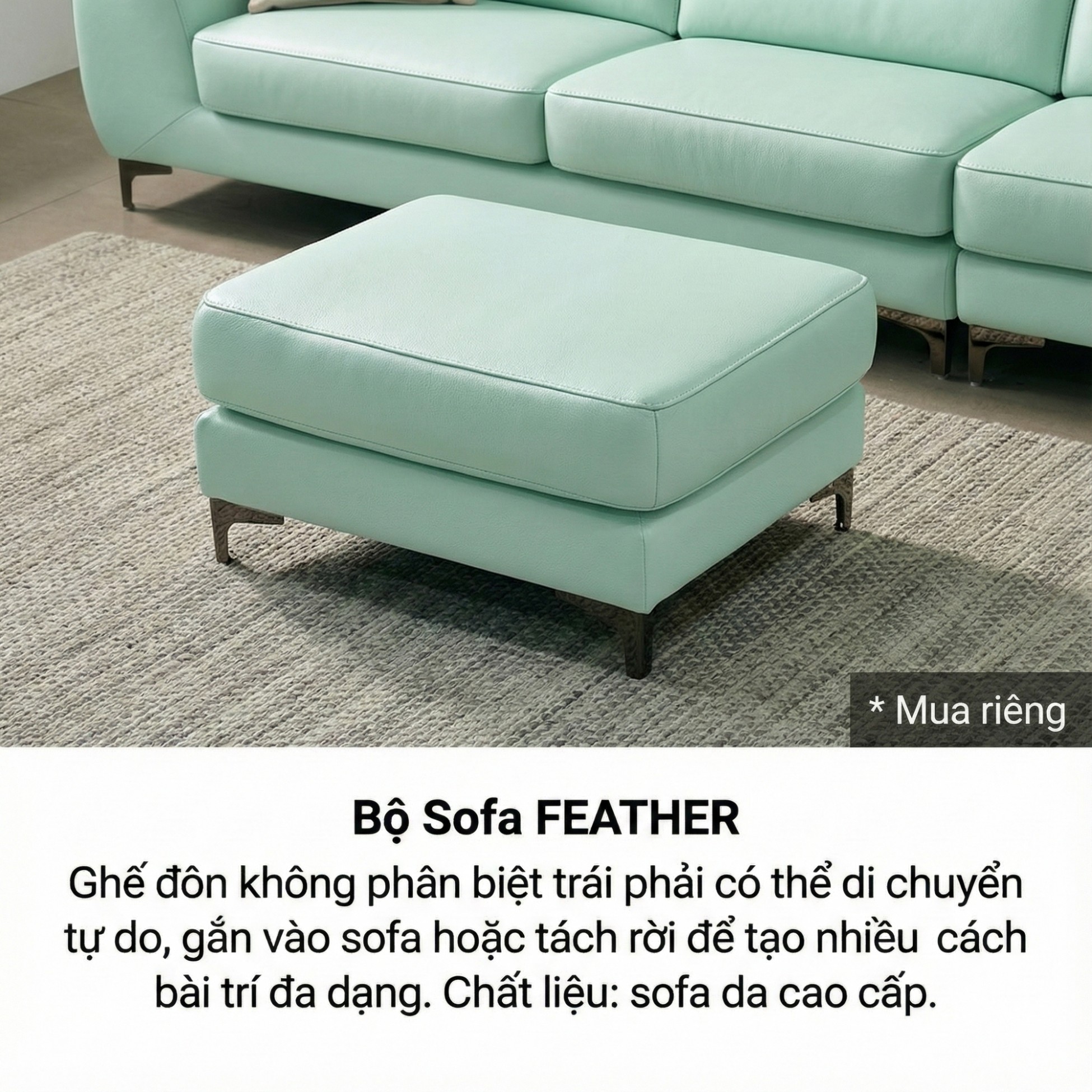Sofa FEATHER - Sofa Băng Hiện Đại Bọc Da Êm Ái Như Mây