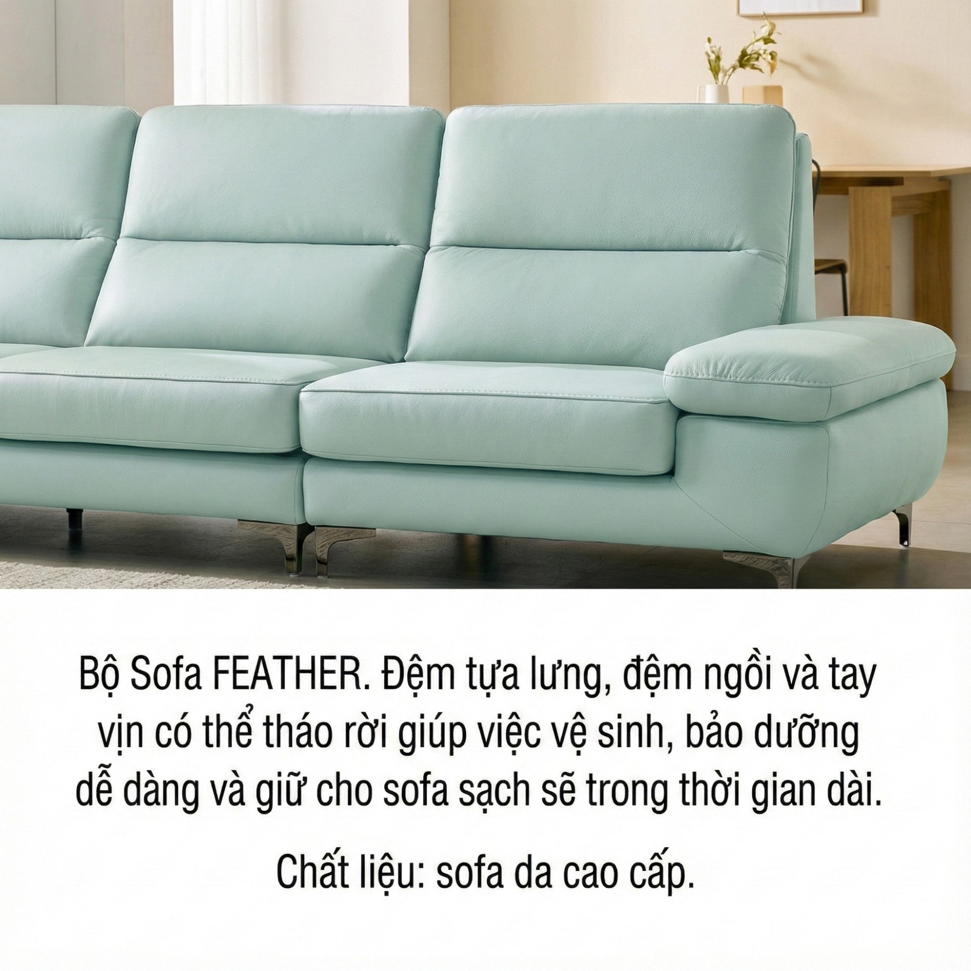 Sofa FEATHER - Sofa Băng Hiện Đại Bọc Da Êm Ái Như Mây