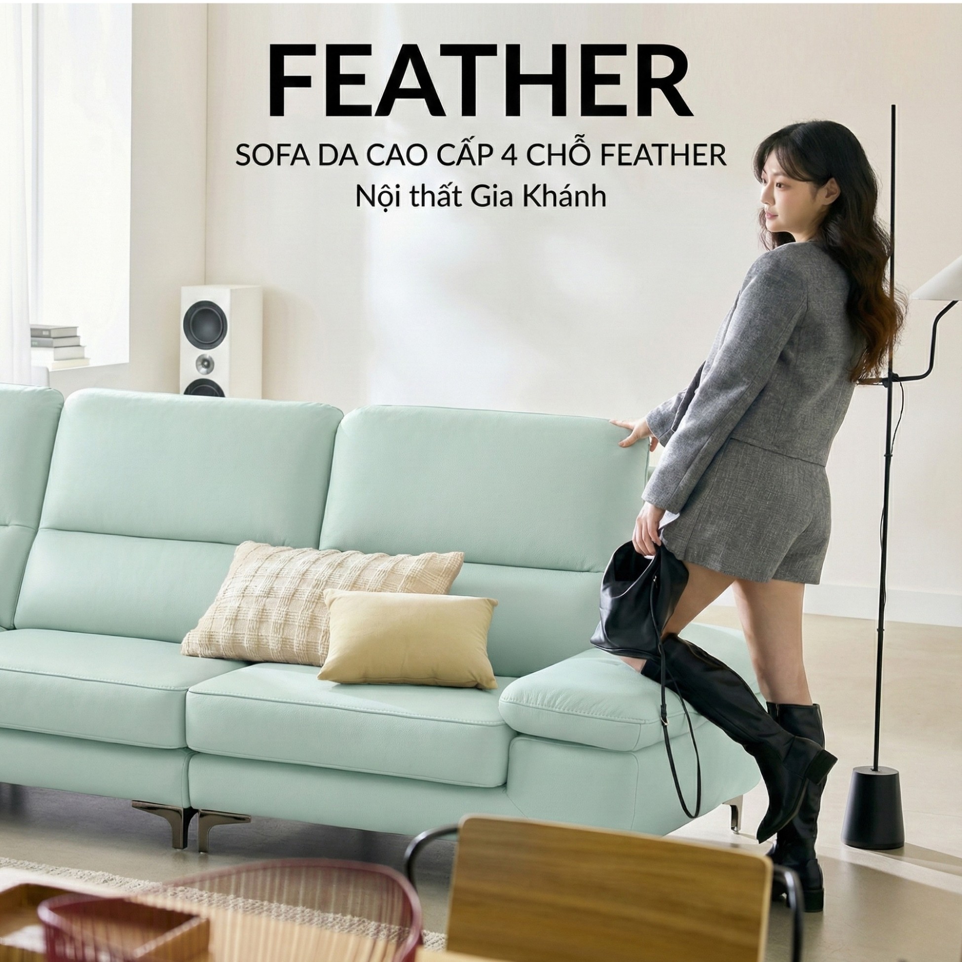Sofa FEATHER - Sofa Băng Hiện Đại Bọc Da Êm Ái Như Mây