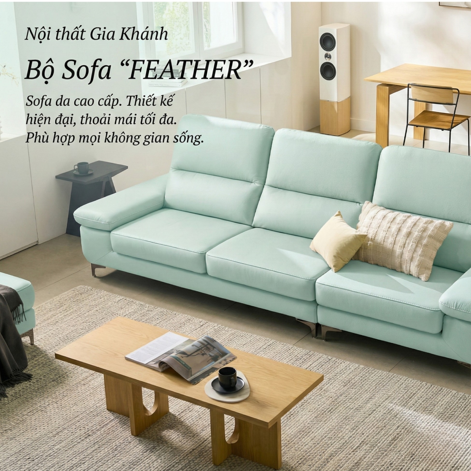 Sofa FEATHER - Sofa Băng Hiện Đại Bọc Da Êm Ái Như Mây