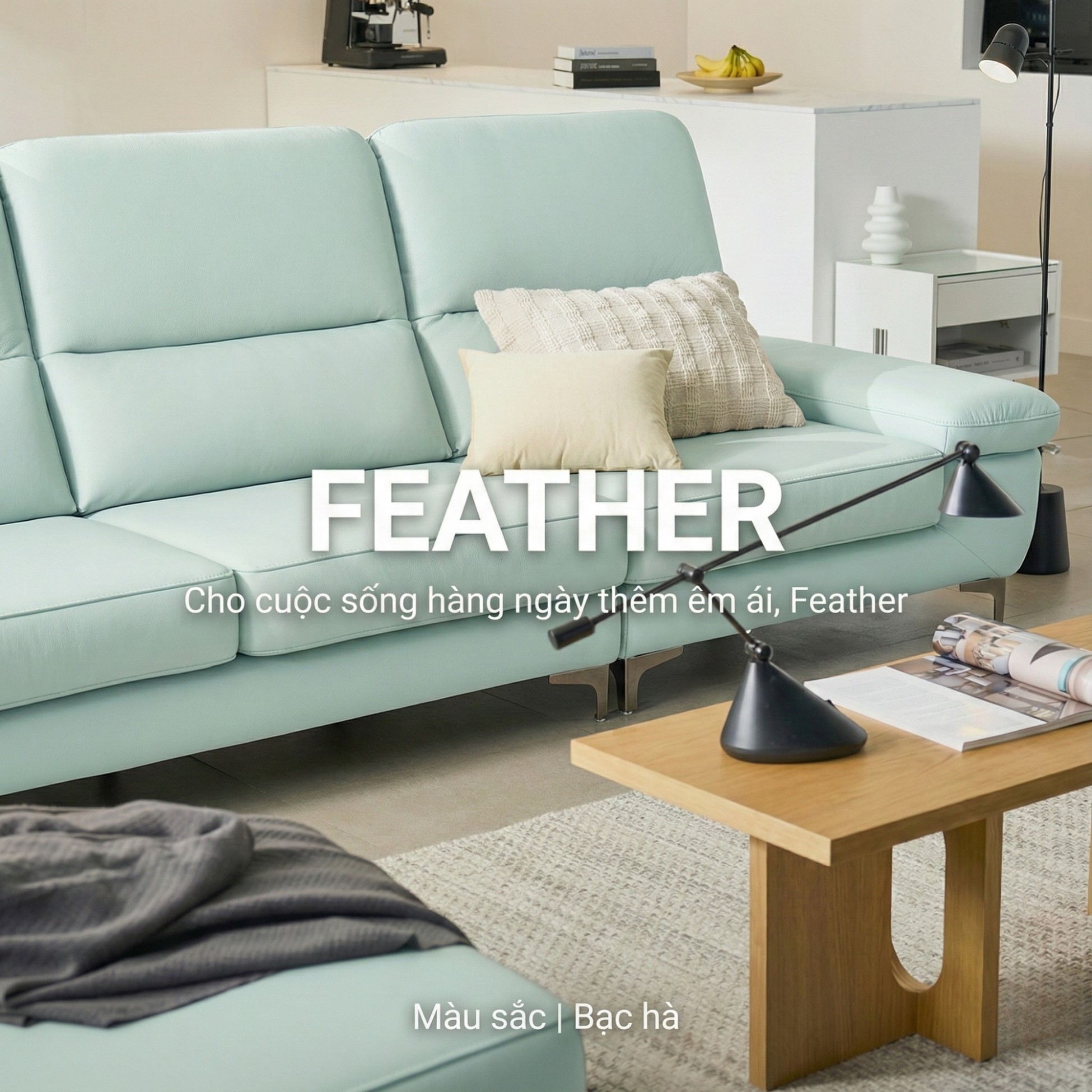 Sofa FEATHER - Sofa Băng Hiện Đại Bọc Da Êm Ái Như Mây