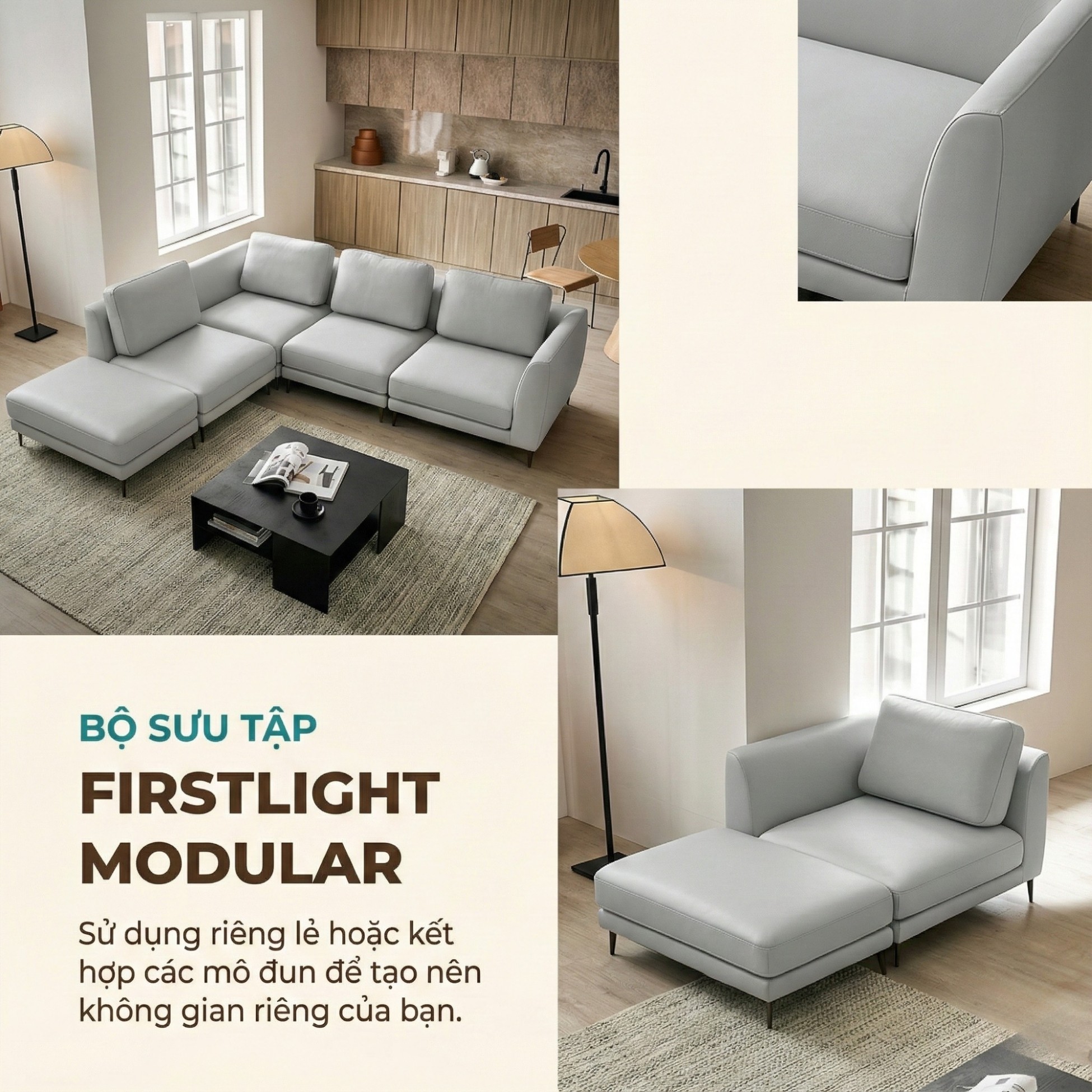 Sofa FIRSTLIGHT - Sofa Băng Bọc Da Cao Cấp Dạng Mô-đun Tùy Chỉnh