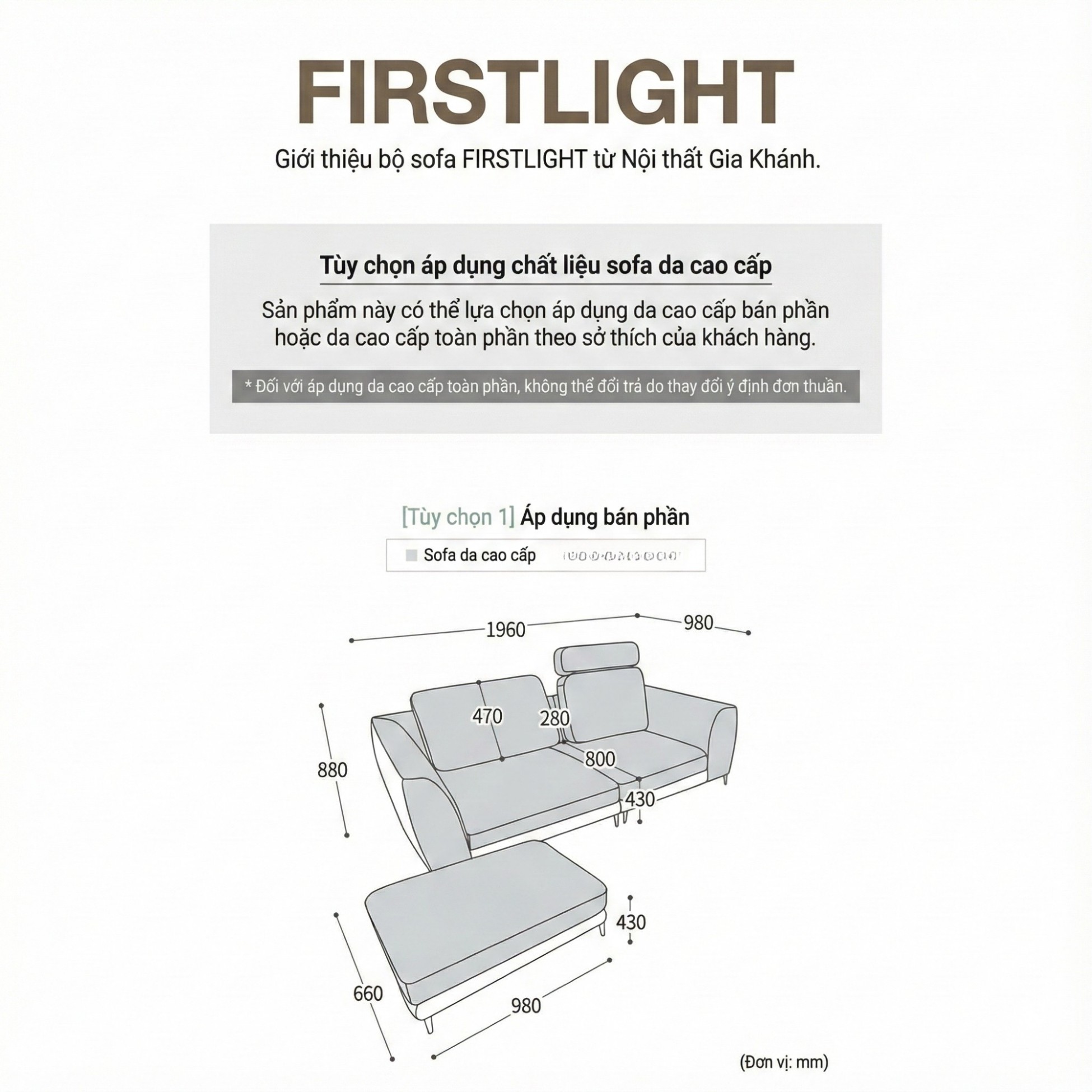 Sofa FIRSTLIGHT - Sofa Băng Bọc Da Cao Cấp Dạng Mô-đun Tùy Chỉnh