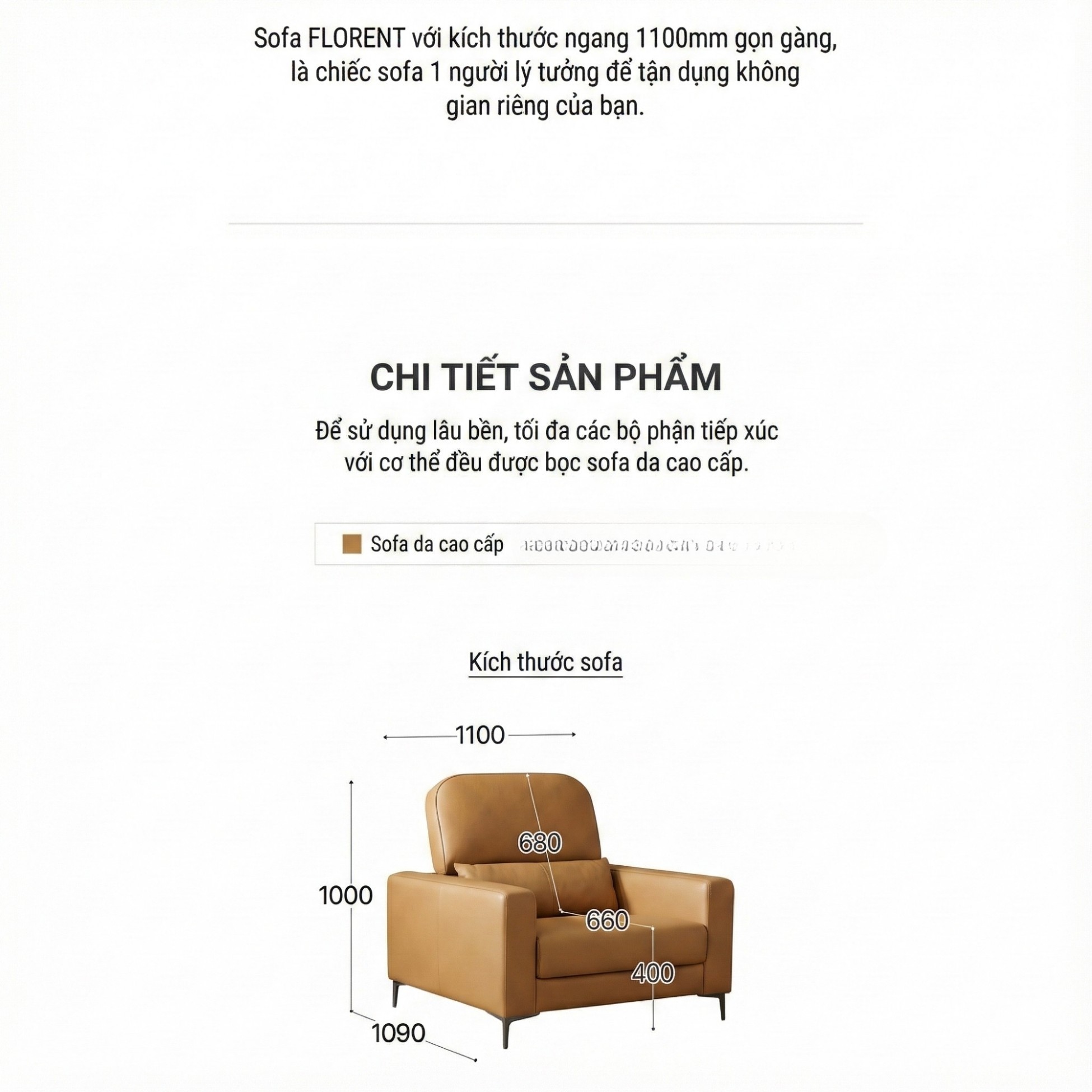 Sofa FLORENT - Sofa Bành Bọc Da Cao Cấp Với Tựa Lưng Điều Chỉnh