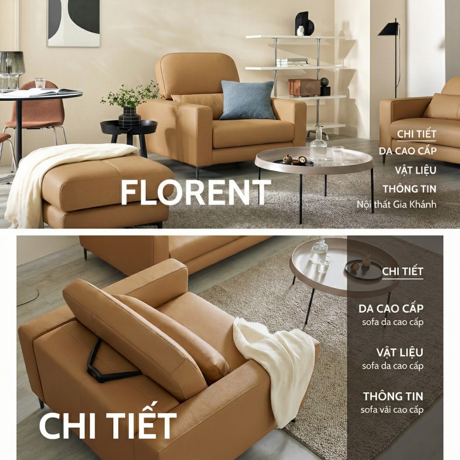 Sofa FLORENT - Sofa Bành Bọc Da Cao Cấp Với Tựa Lưng Điều Chỉnh