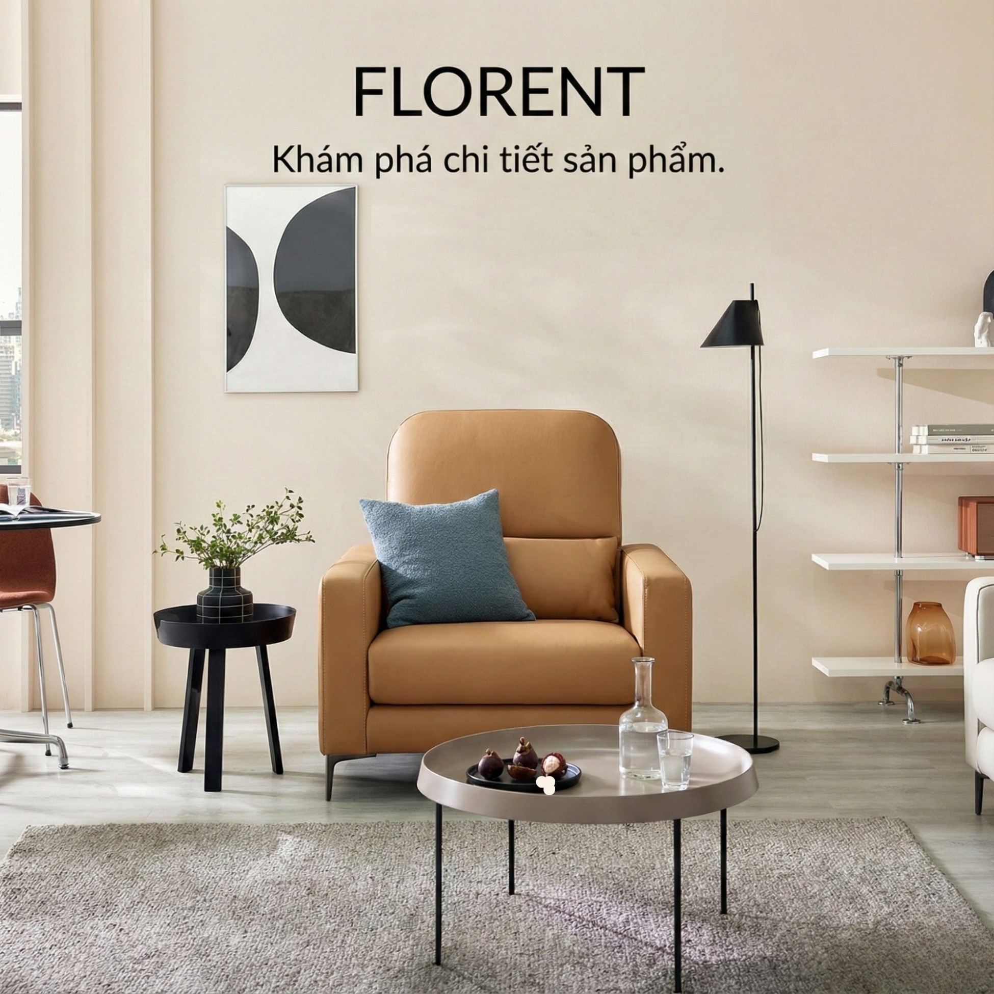 Sofa FLORENT - Sofa Bành Bọc Da Cao Cấp Với Tựa Lưng Điều Chỉnh