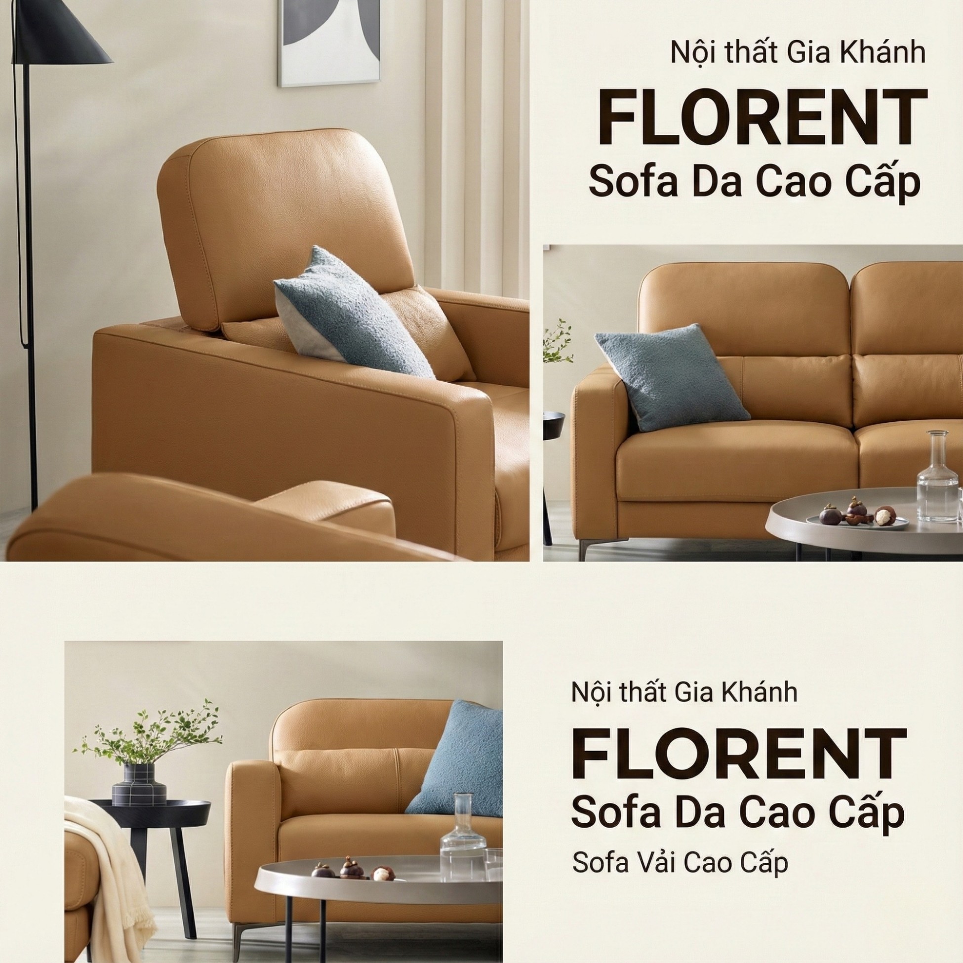 Sofa FLORENT - Sofa Bành Bọc Da Cao Cấp Với Tựa Lưng Điều Chỉnh