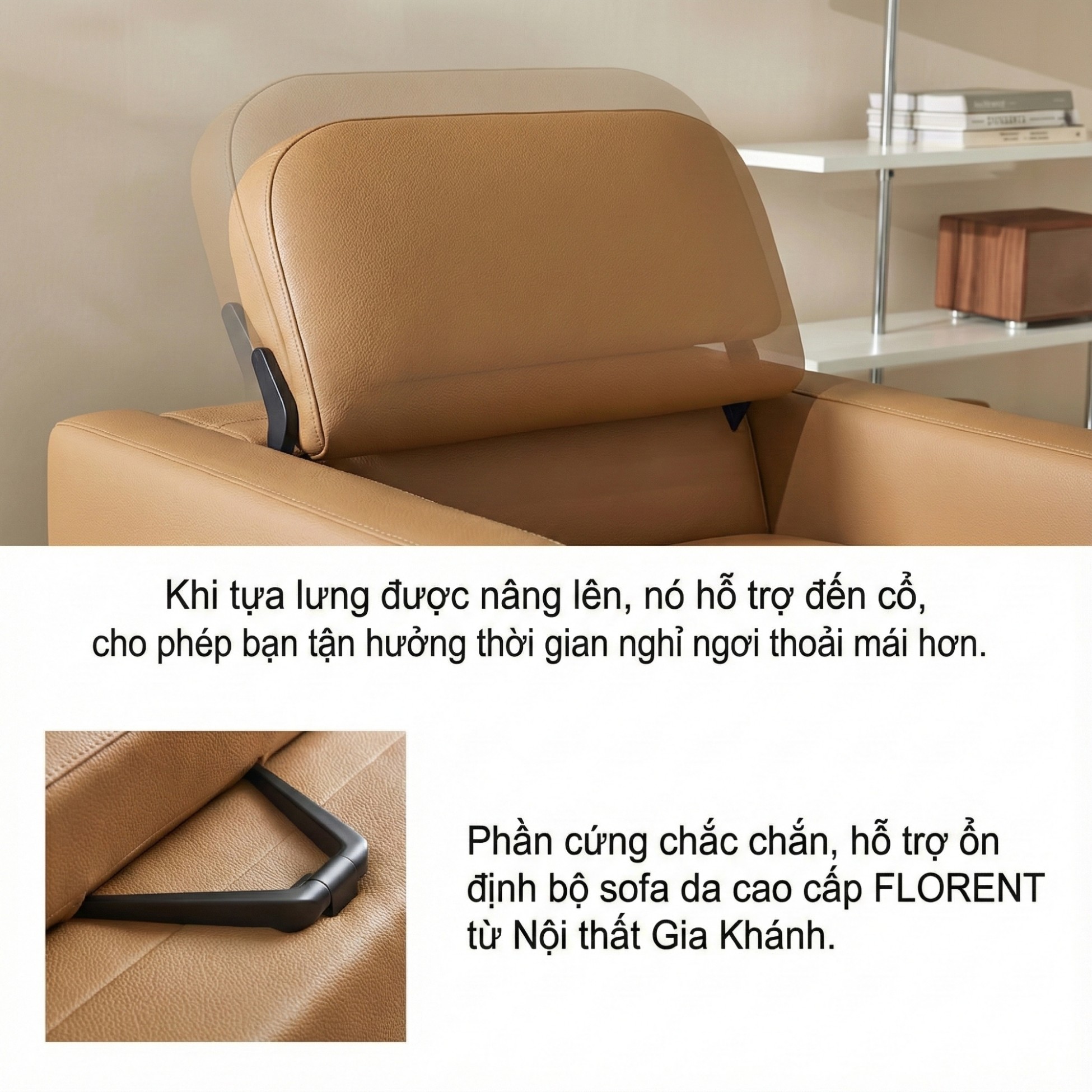 Sofa FLORENT - Sofa Bành Bọc Da Cao Cấp Với Tựa Lưng Điều Chỉnh