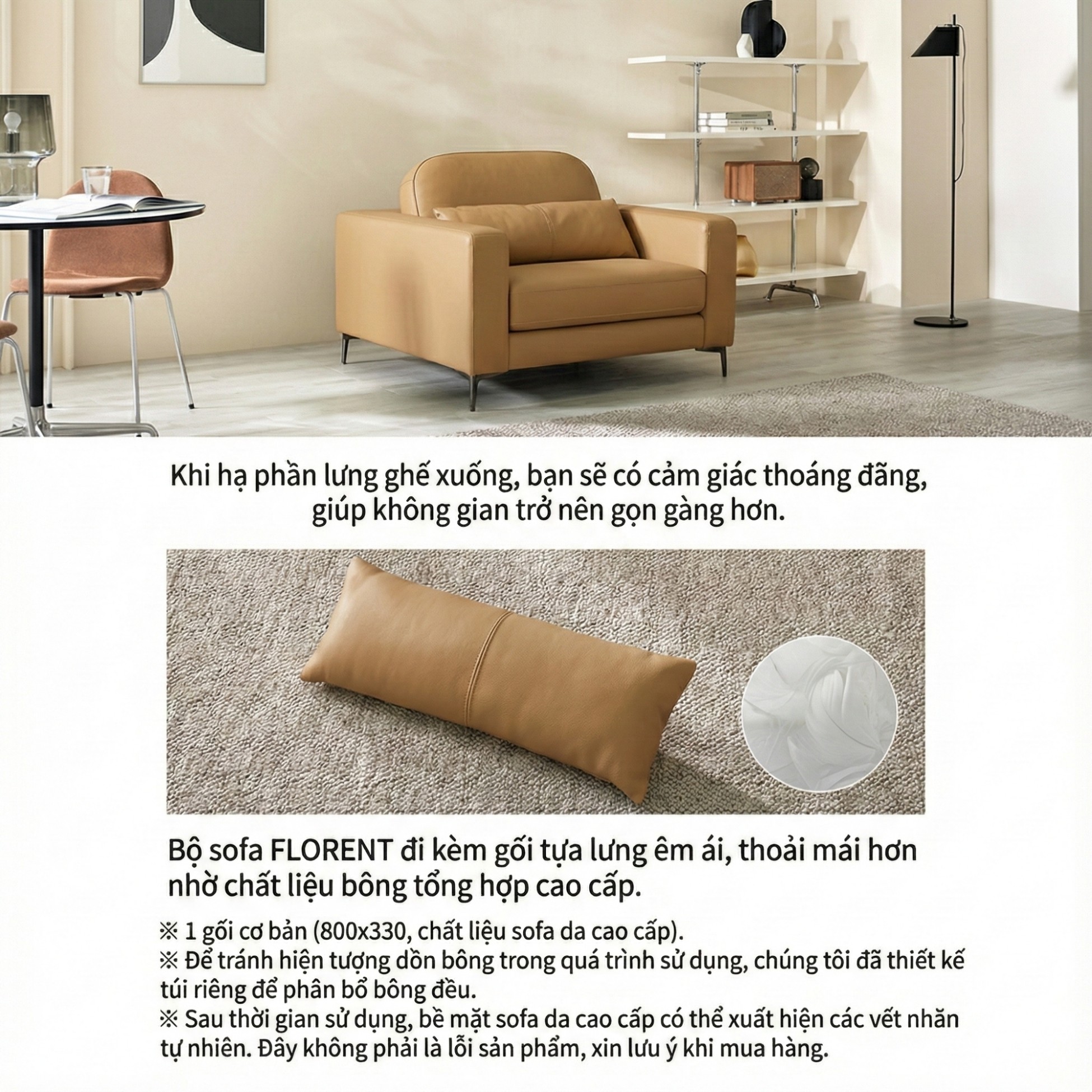 Sofa FLORENT - Sofa Bành Bọc Da Cao Cấp Với Tựa Lưng Điều Chỉnh