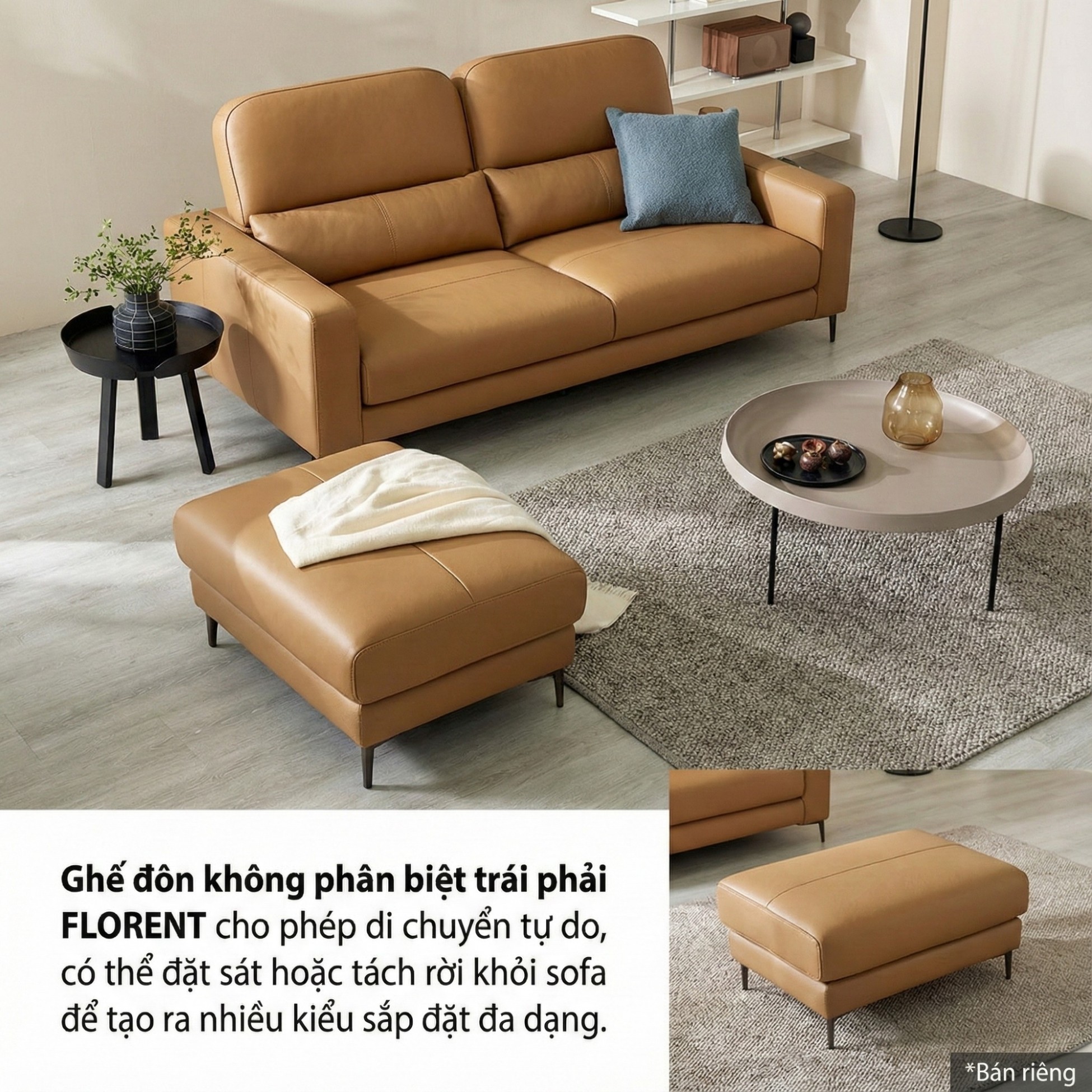 Sofa FLORENT - Sofa Bành Bọc Da Cao Cấp Với Tựa Lưng Điều Chỉnh