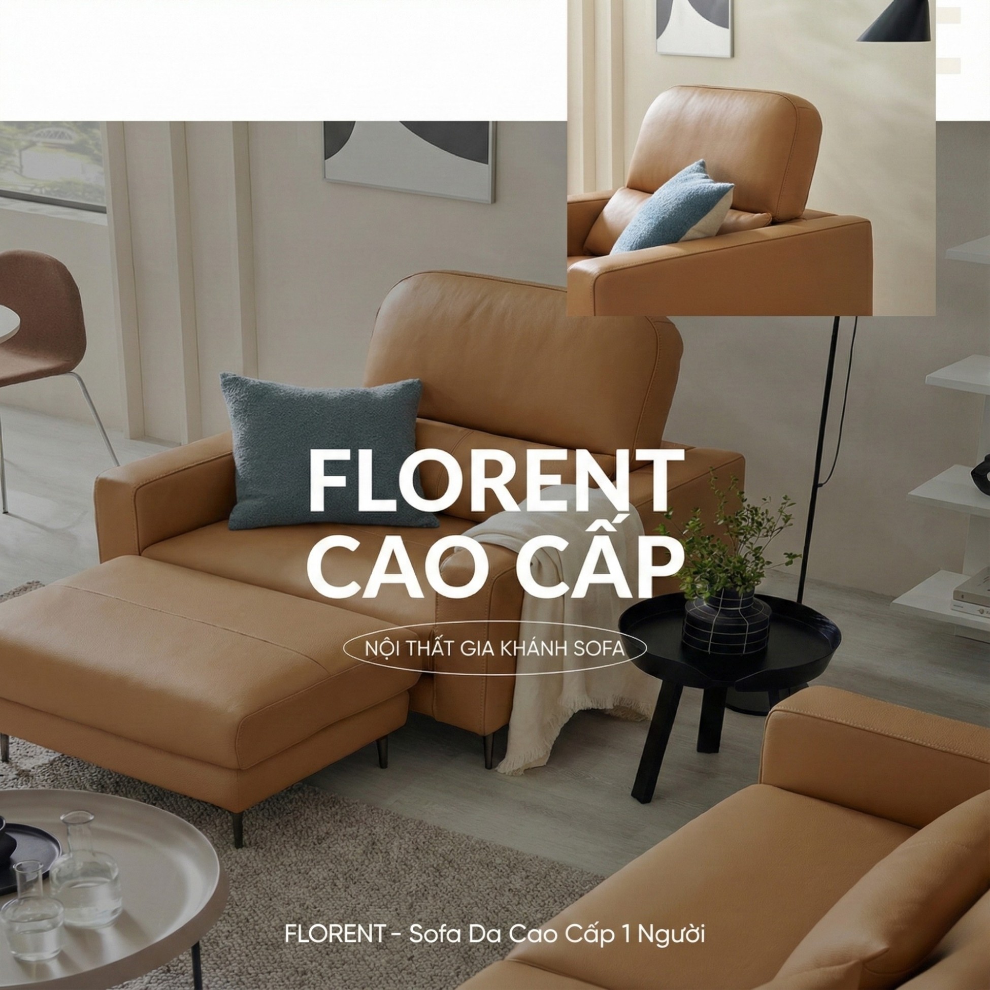 Sofa FLORENT - Sofa Bành Bọc Da Cao Cấp Với Tựa Lưng Điều Chỉnh