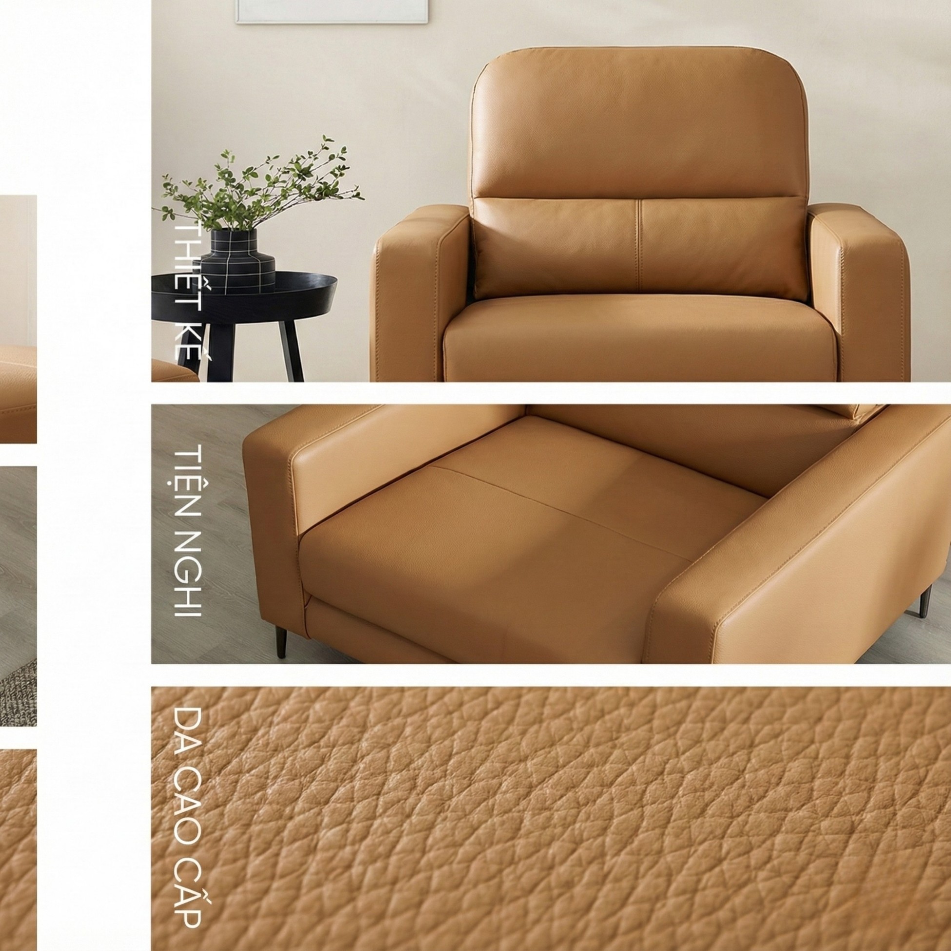 Sofa FLORENT - Sofa Bành Bọc Da Cao Cấp Với Tựa Lưng Điều Chỉnh