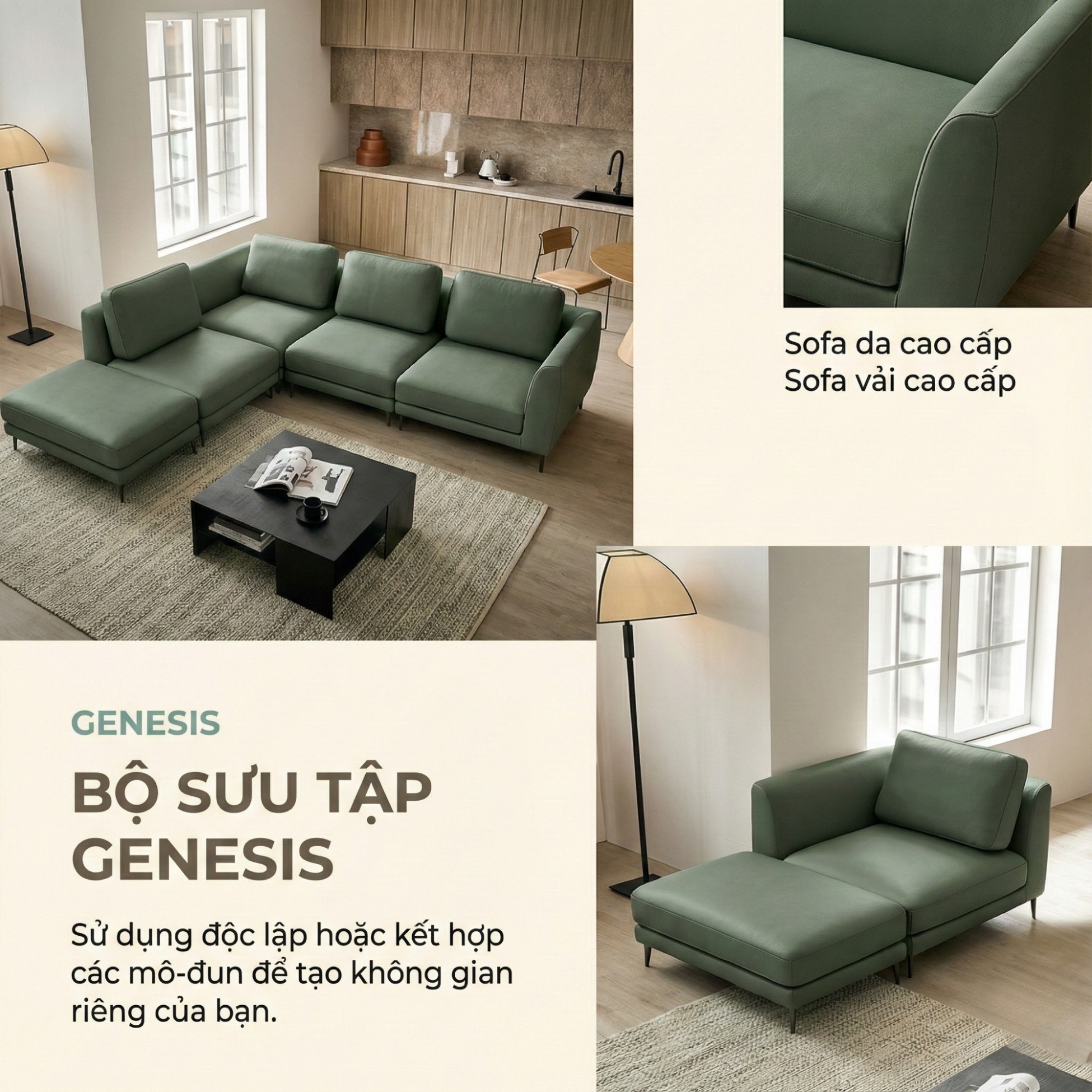 Sofa GENESIS – Sofa Da Cao Cấp Module Hiện Đại Tối Giản