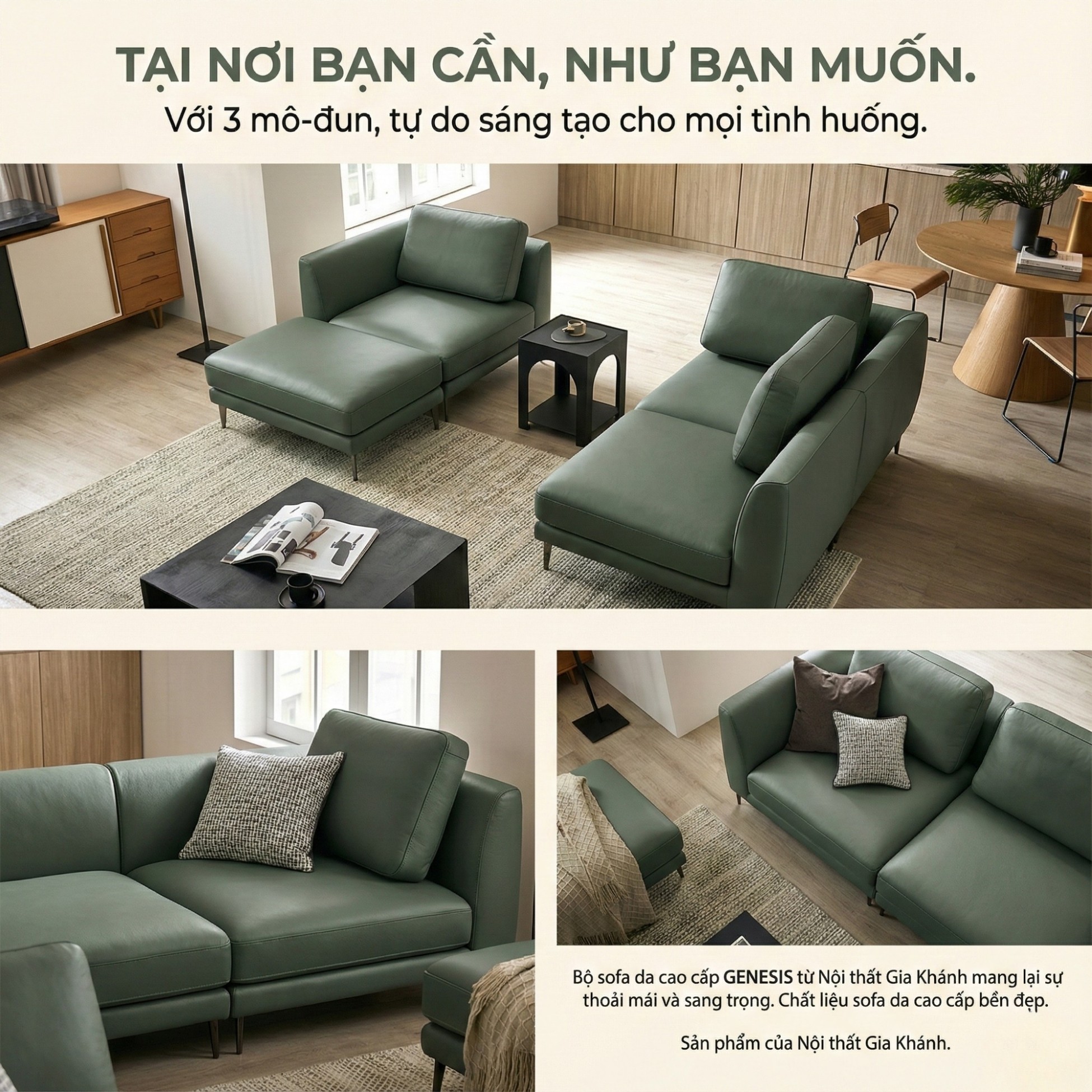 Sofa GENESIS – Sofa Da Cao Cấp Module Hiện Đại Tối Giản