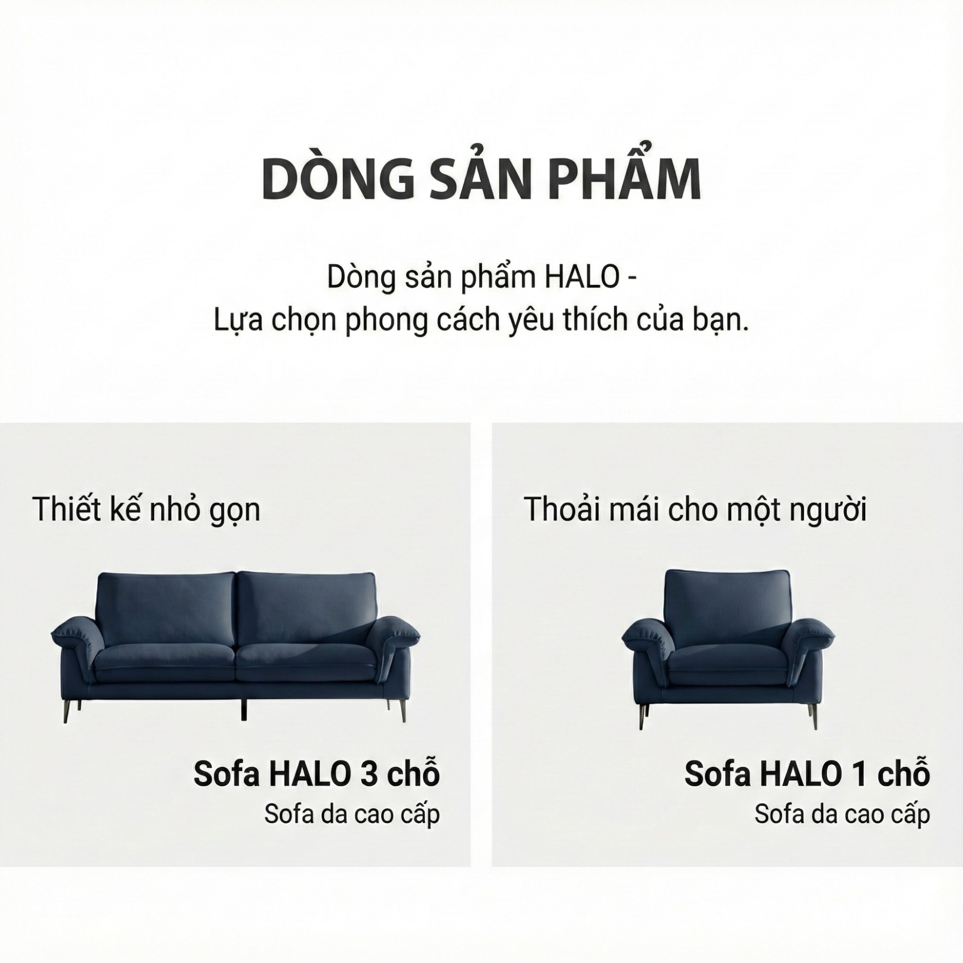 Sofa HALO – Sofa Da Cao Cấp Hiện Đại Êm Ái Cho Phòng Khách 
