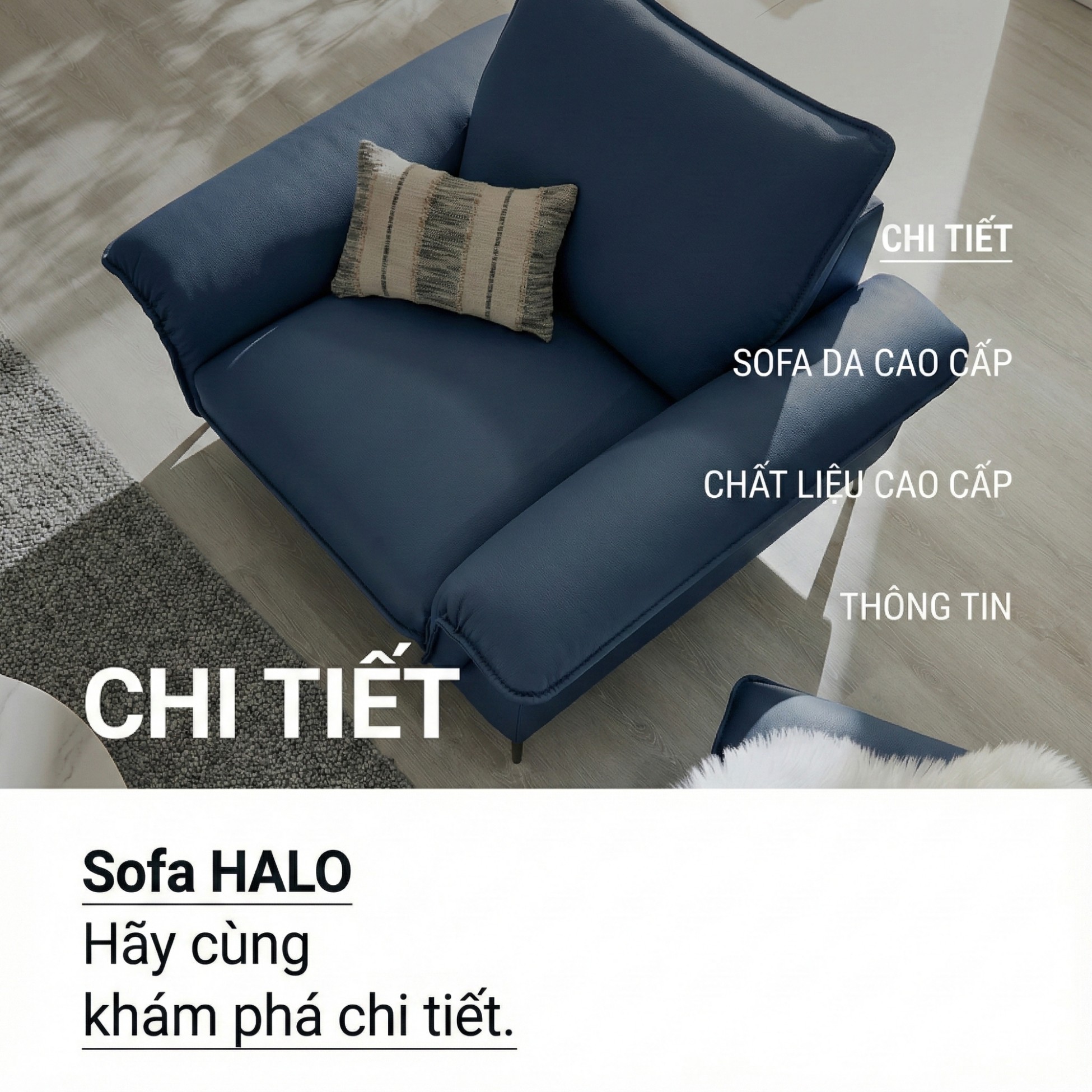 Sofa HALO – Sofa Da Cao Cấp Hiện Đại Êm Ái Cho Phòng Khách 