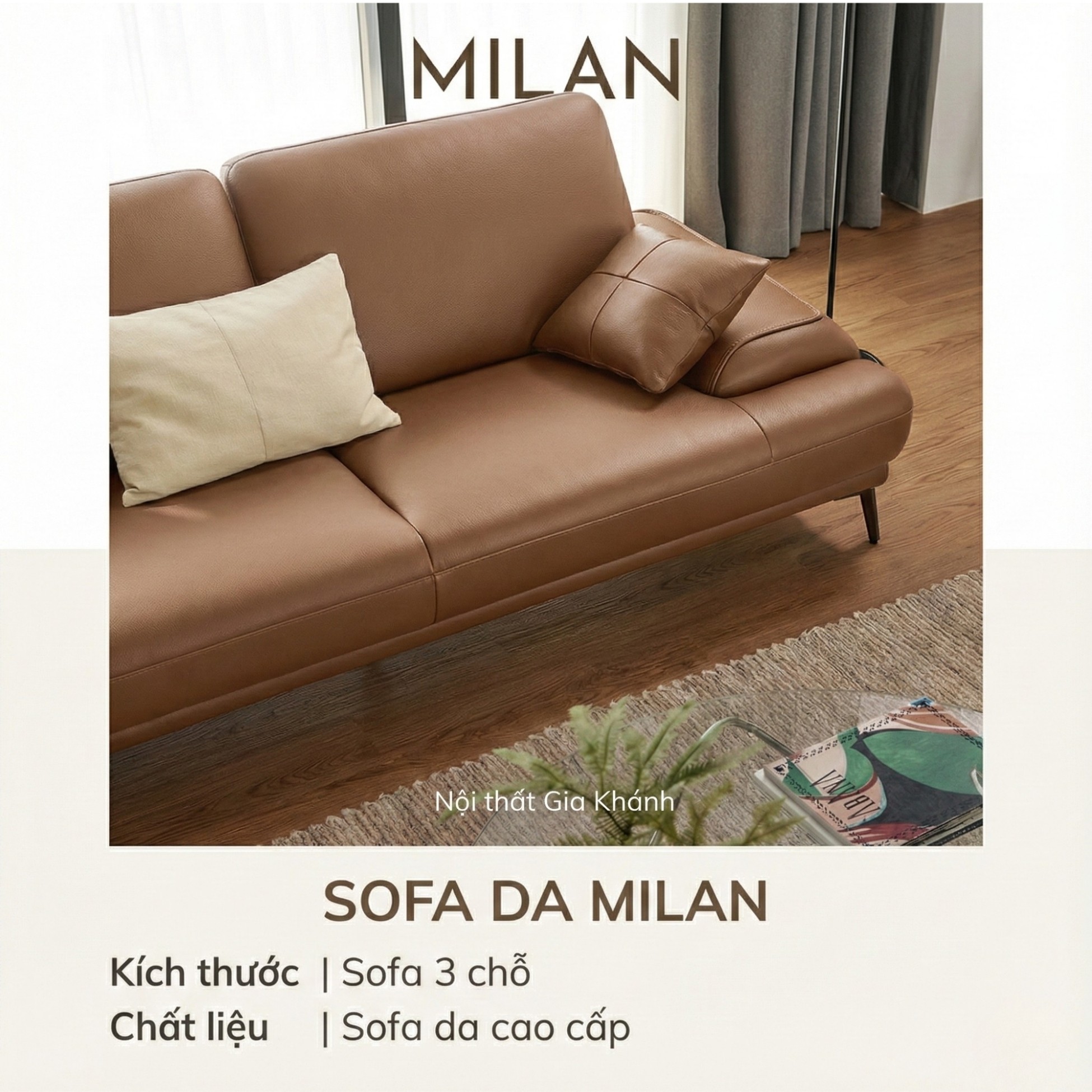 Sofa MILAN - Sofa Da Cao Cấp Hiện Đại Thiết Kế Tối Giản Thoải Mái