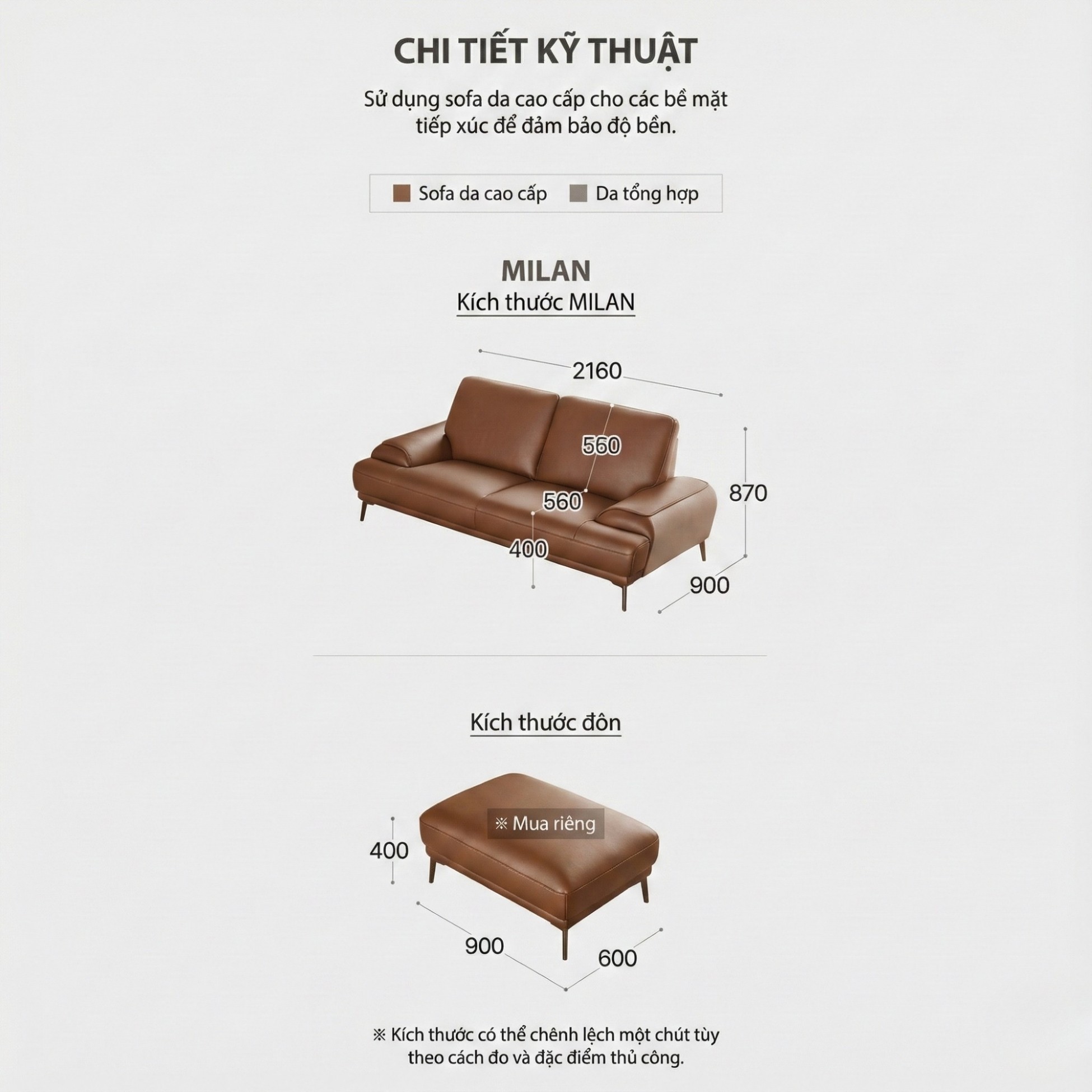 Sofa MILAN - Sofa Da Cao Cấp Hiện Đại Thiết Kế Tối Giản Thoải Mái