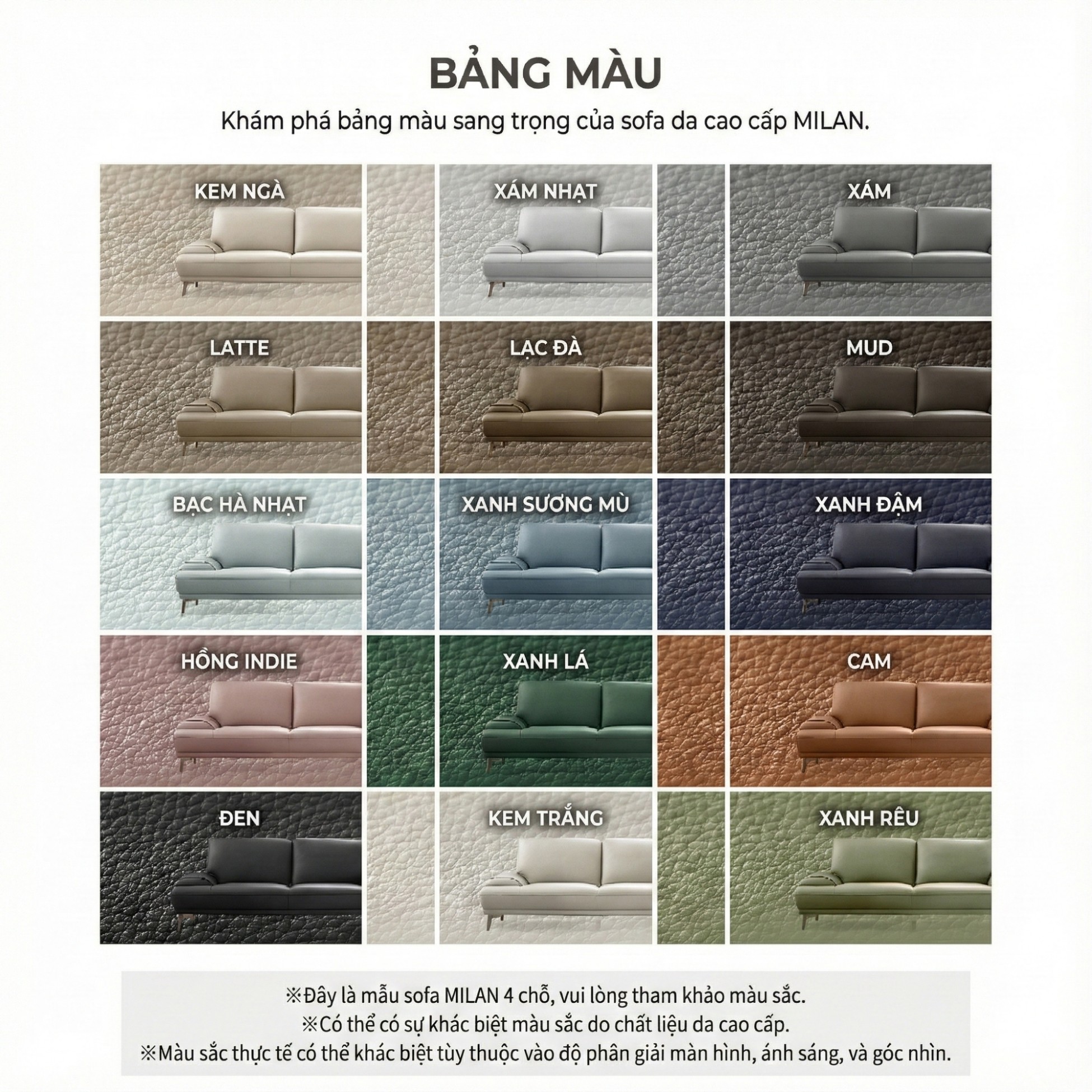 Sofa MILAN - Sofa Da Cao Cấp Hiện Đại Thiết Kế Tối Giản Thoải Mái