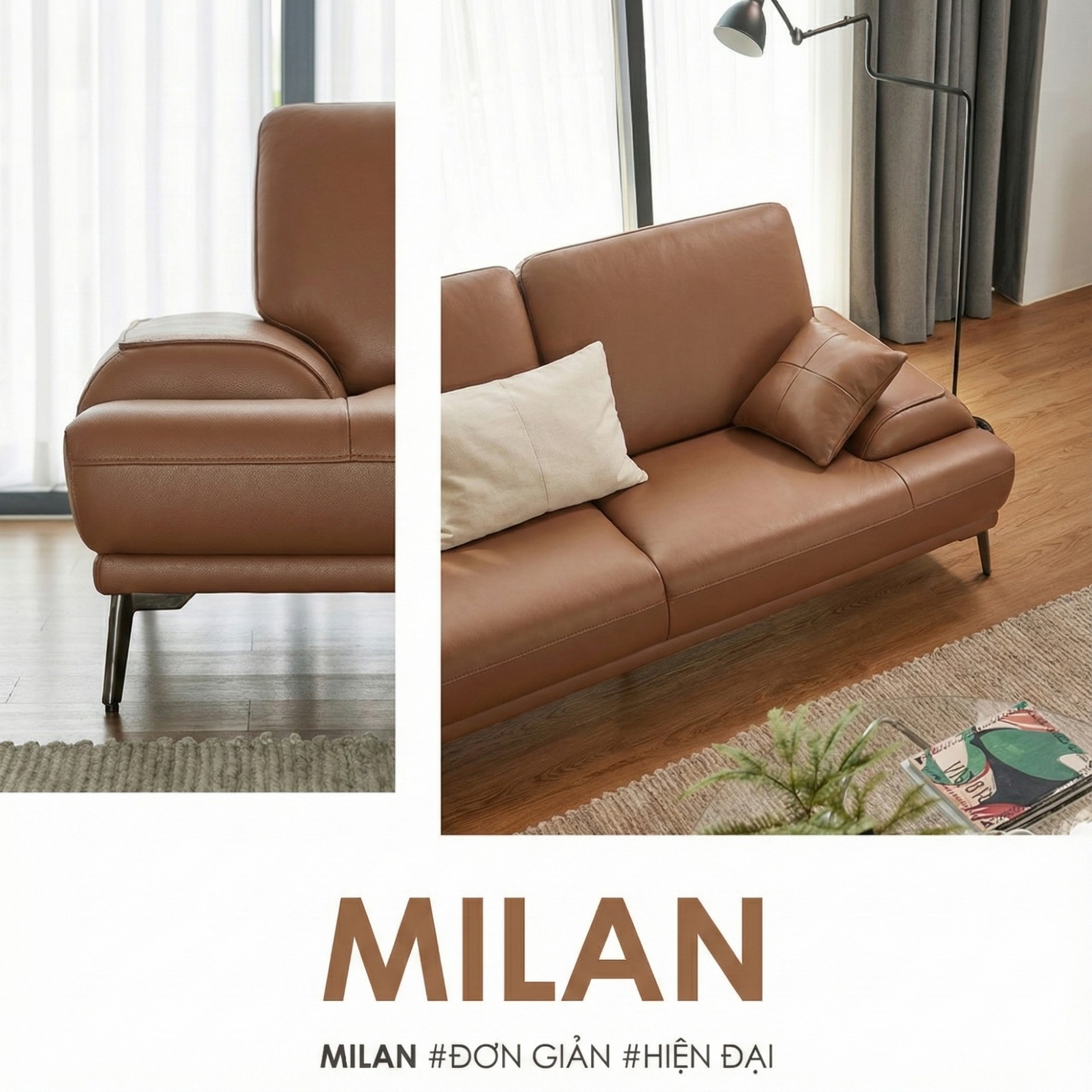 Sofa MILAN - Sofa Da Cao Cấp Hiện Đại Thiết Kế Tối Giản Thoải Mái