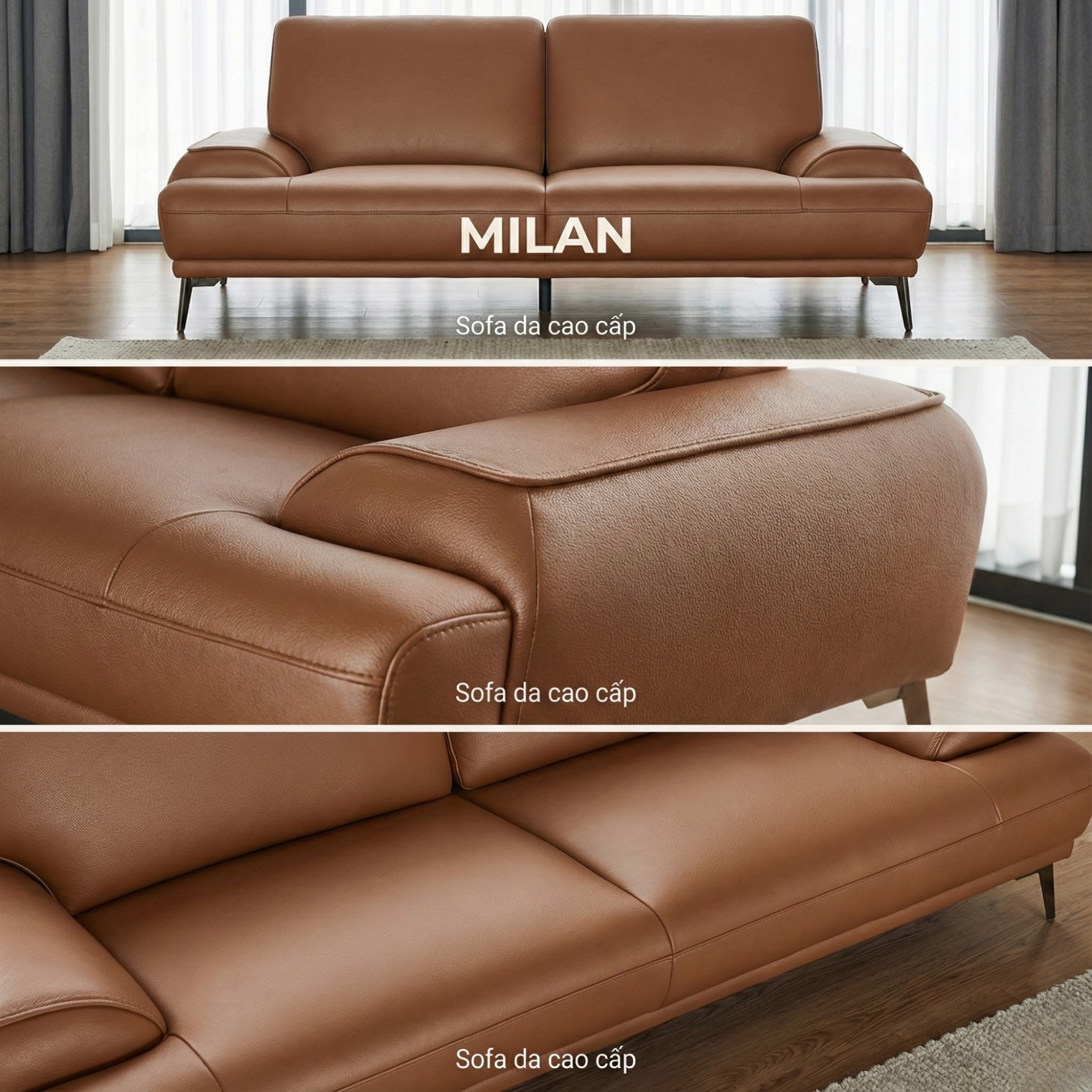 Sofa MILAN - Sofa Da Cao Cấp Hiện Đại Thiết Kế Tối Giản Thoải Mái