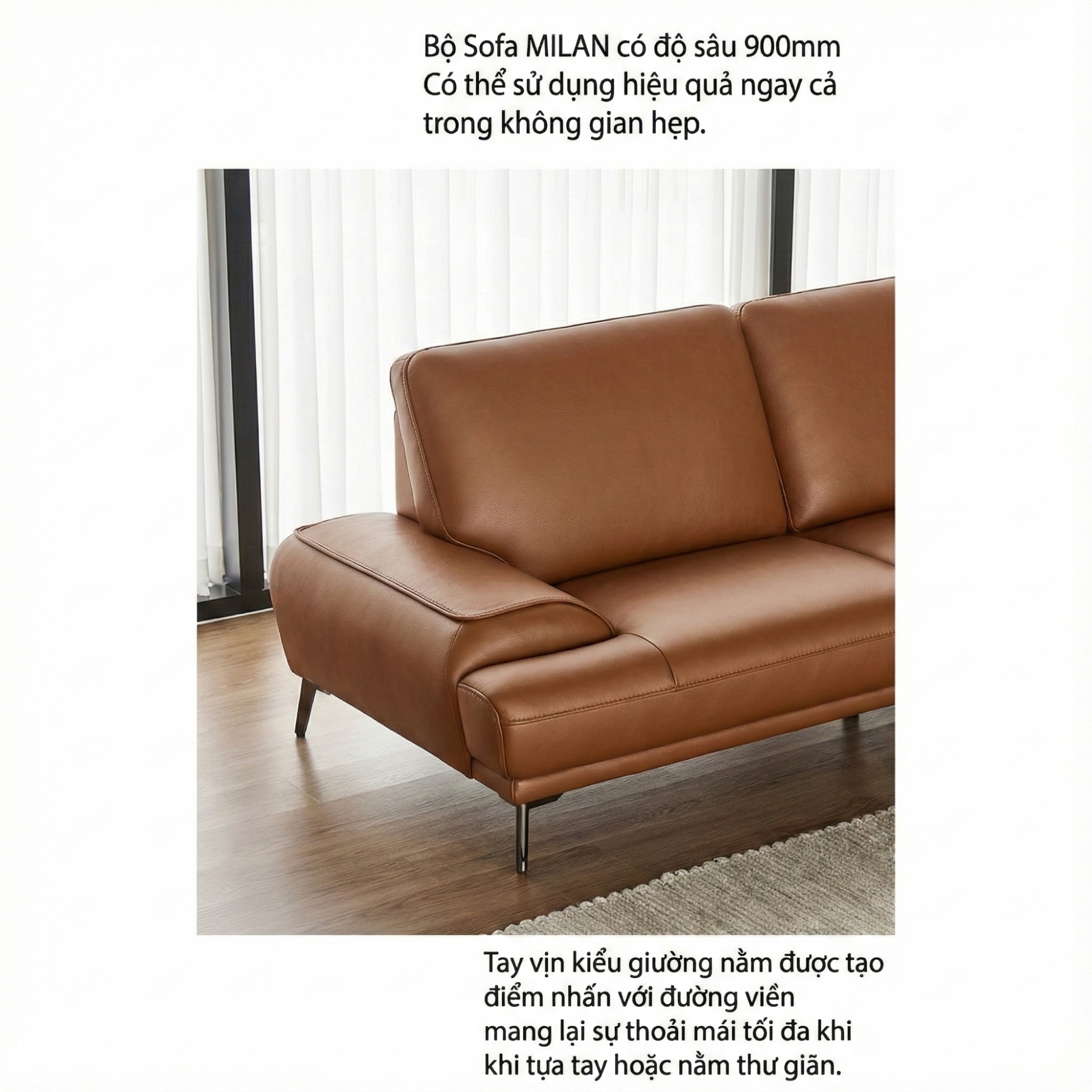 Sofa MILAN - Sofa Da Cao Cấp Hiện Đại Thiết Kế Tối Giản Thoải Mái