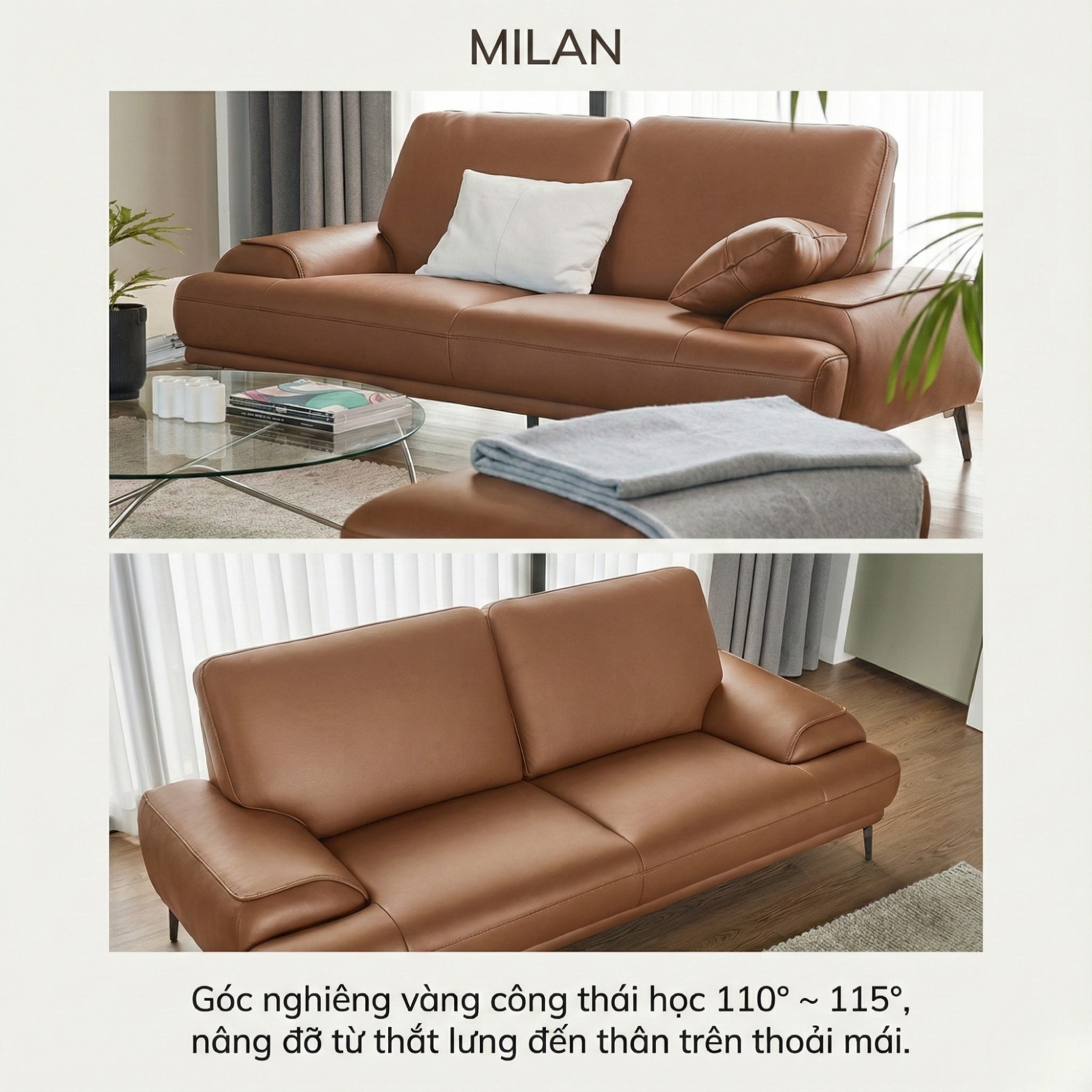 Sofa MILAN - Sofa Da Cao Cấp Hiện Đại Thiết Kế Tối Giản Thoải Mái