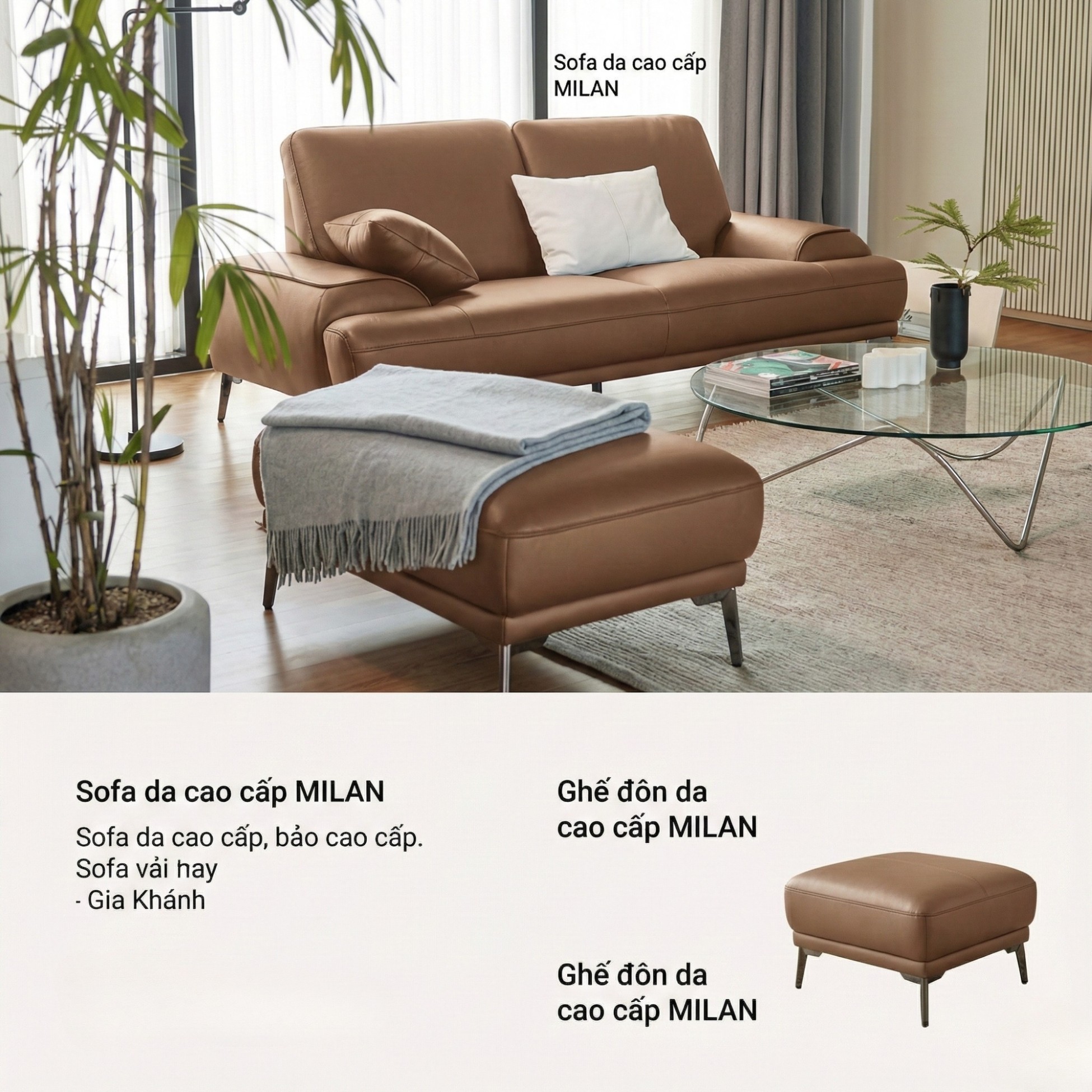 Sofa MILAN - Sofa Da Cao Cấp Hiện Đại Thiết Kế Tối Giản Thoải Mái