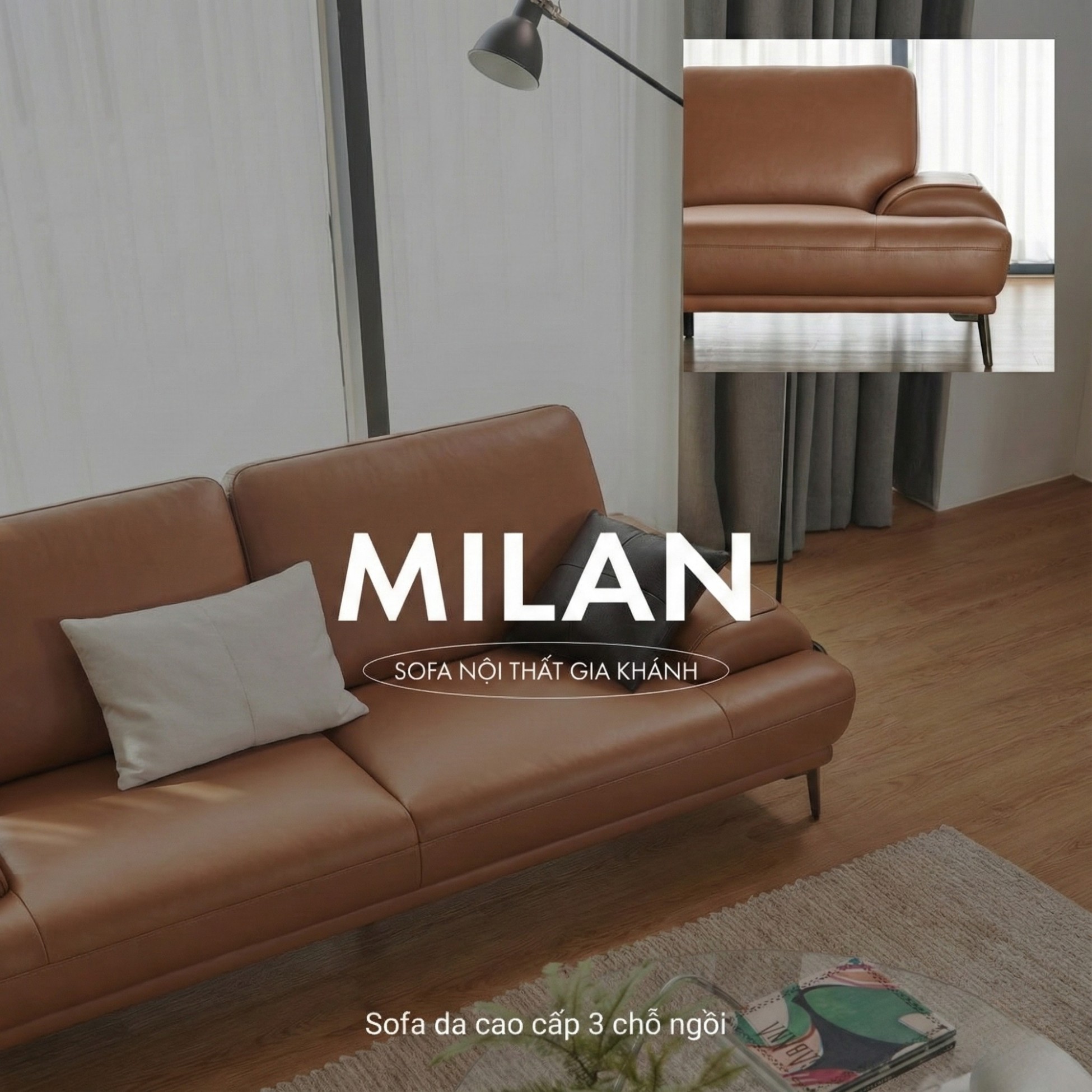 Sofa MILAN - Sofa Da Cao Cấp Hiện Đại Thiết Kế Tối Giản Thoải Mái