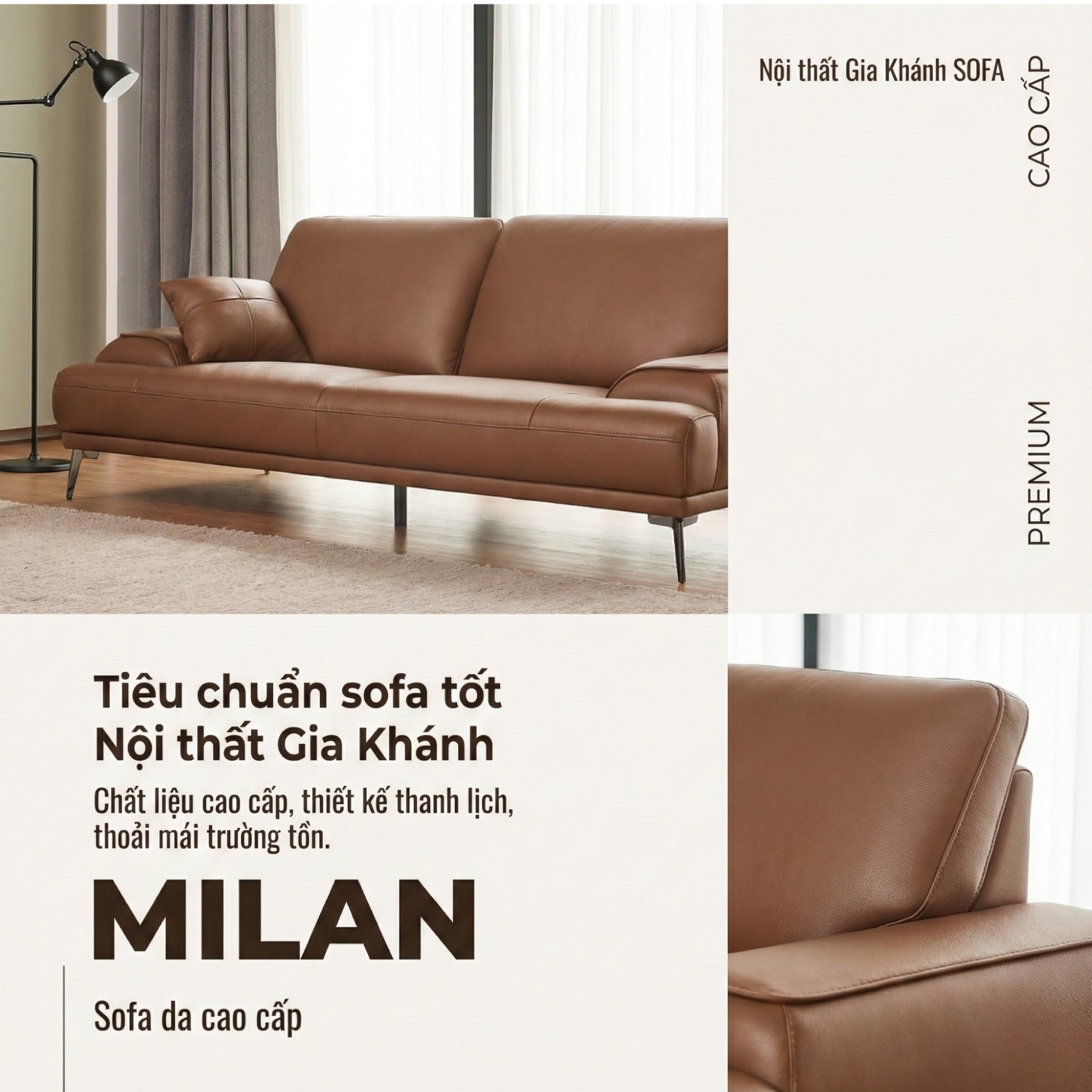 Sofa MILAN - Sofa Da Cao Cấp Hiện Đại Thiết Kế Tối Giản Thoải Mái