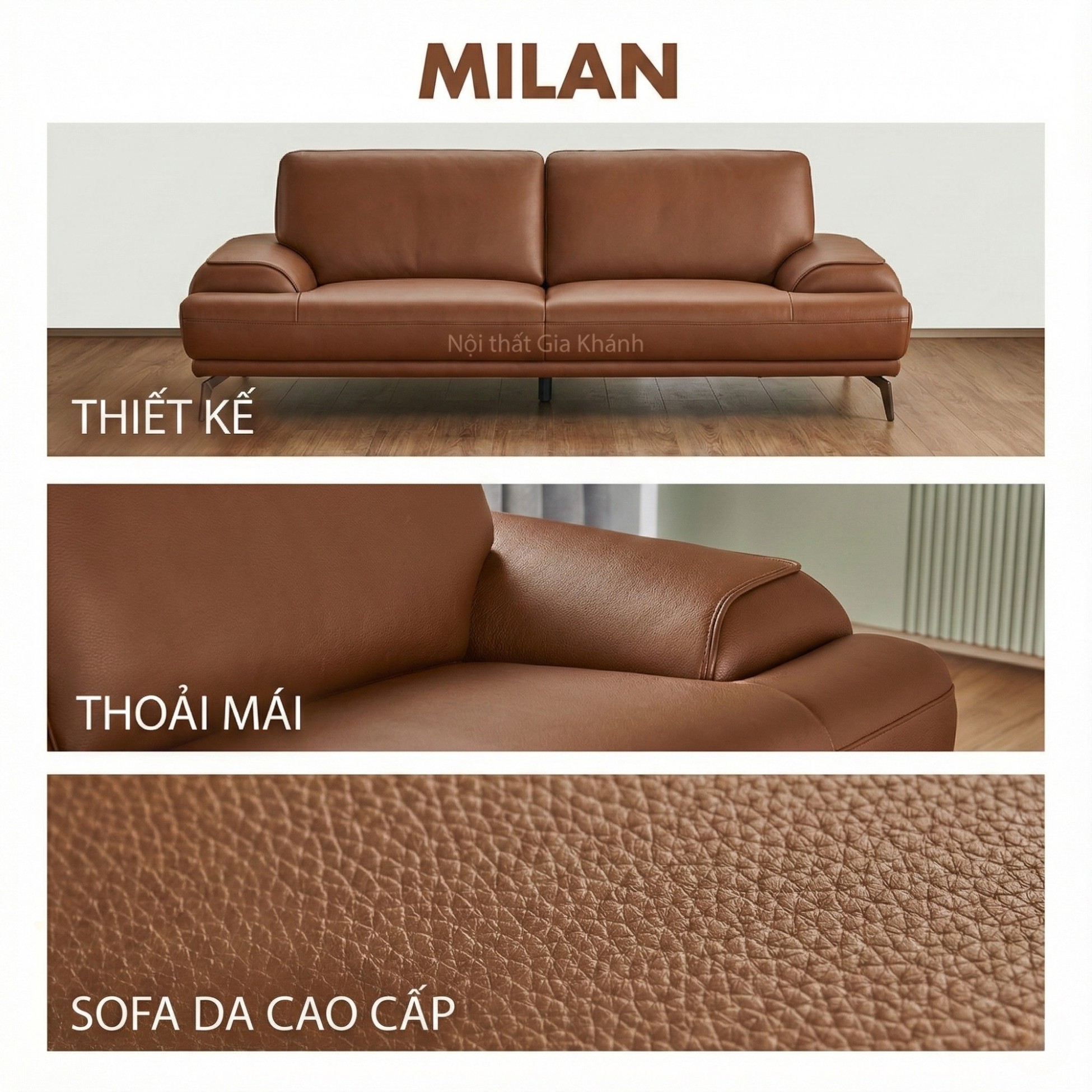 Sofa MILAN - Sofa Da Cao Cấp Hiện Đại Thiết Kế Tối Giản Thoải Mái
