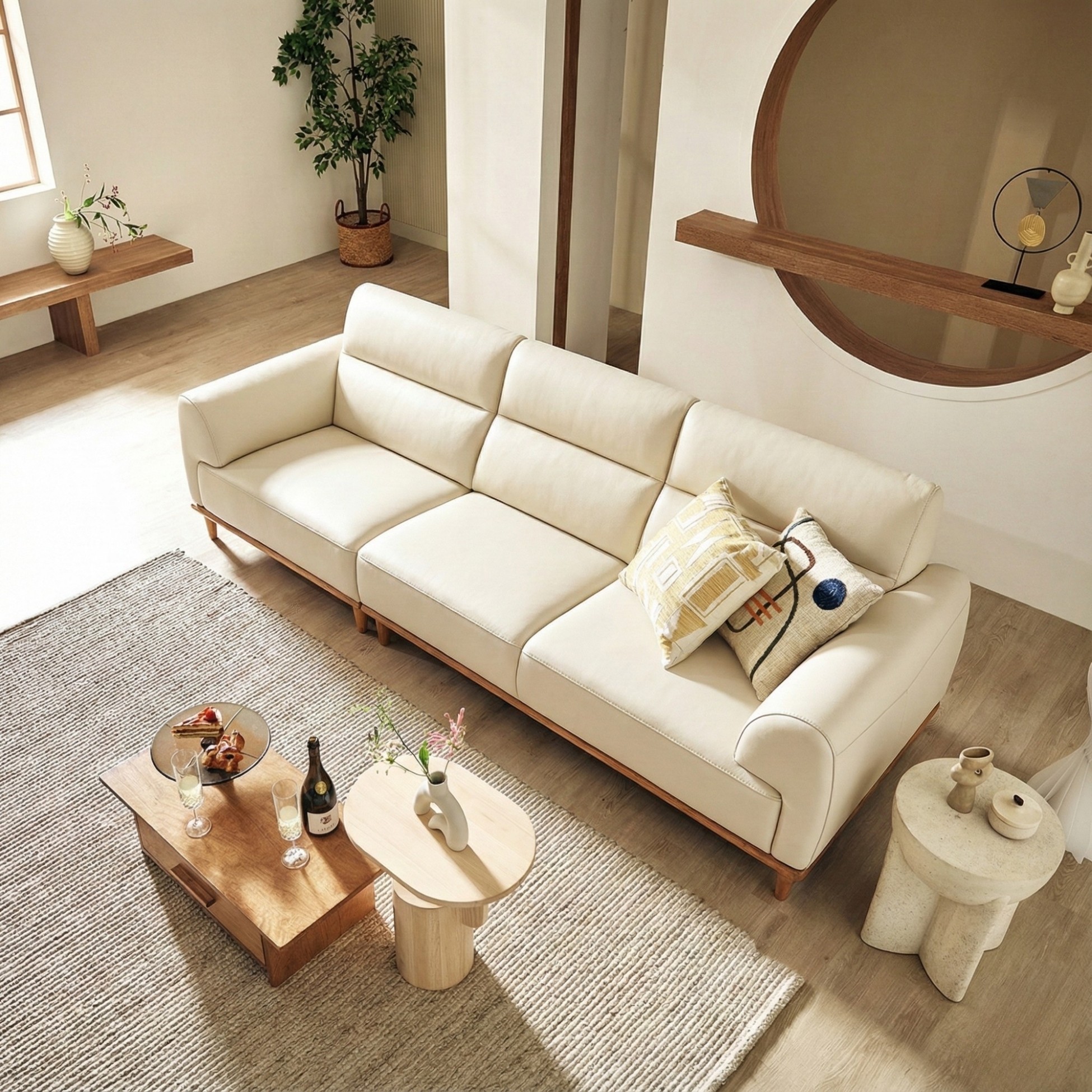 Sofa NATURA – Sofa Gỗ Mộc Mạc Bọc Da Cao Cấp Ấm Áp 